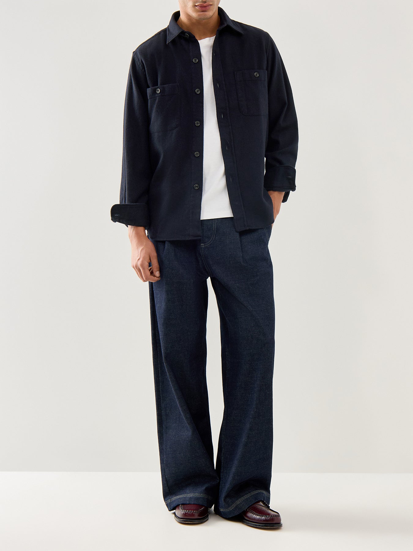 Percey Washable Wool Woven Shirt Navy