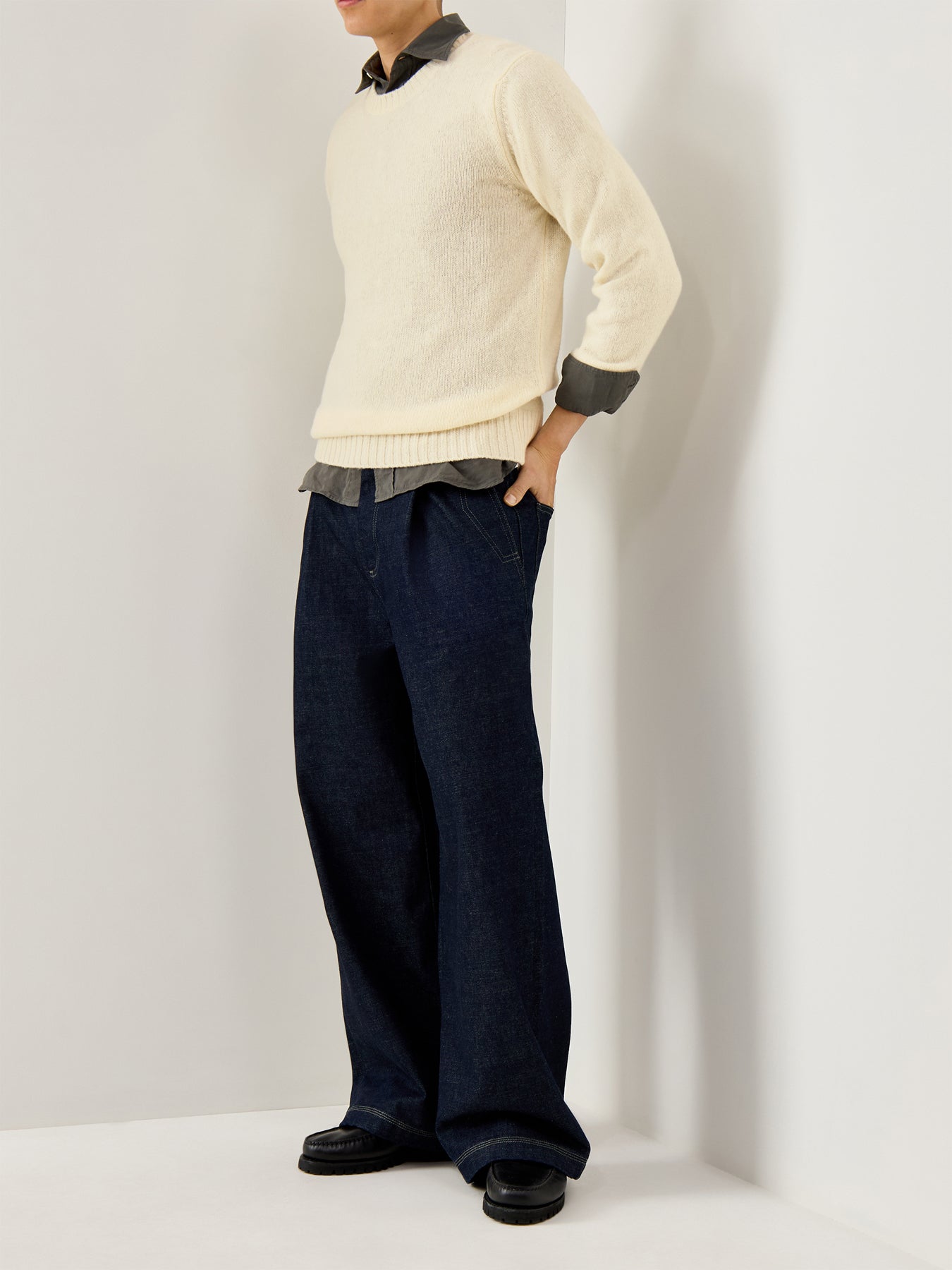 Brushed Shetland Crew Knit Ecru