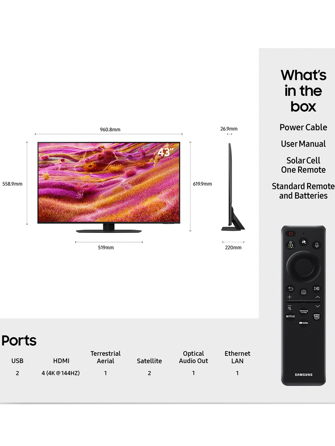 QE43QN93F 43 Inch QN93F Neo QLED Mini LED AI Smart TV (2025)