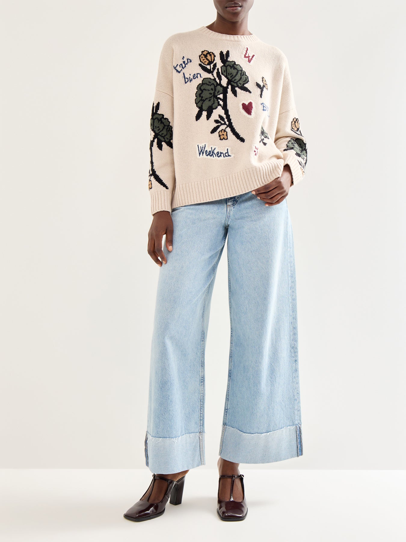 Pavidi Crew Neck Graphic Knitwear Ecru