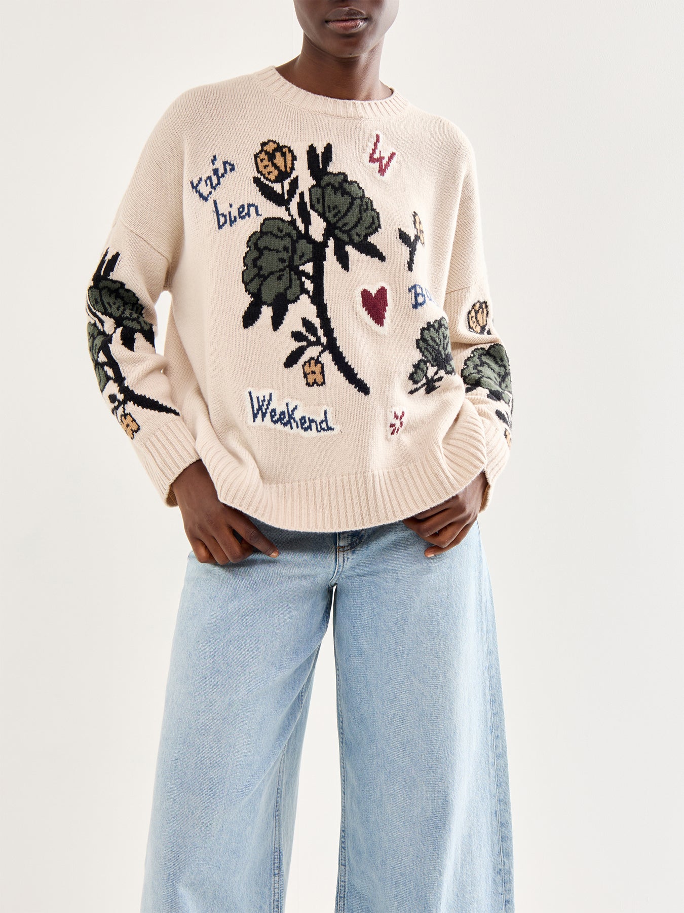 Pavidi Crew Neck Graphic Knitwear Ecru