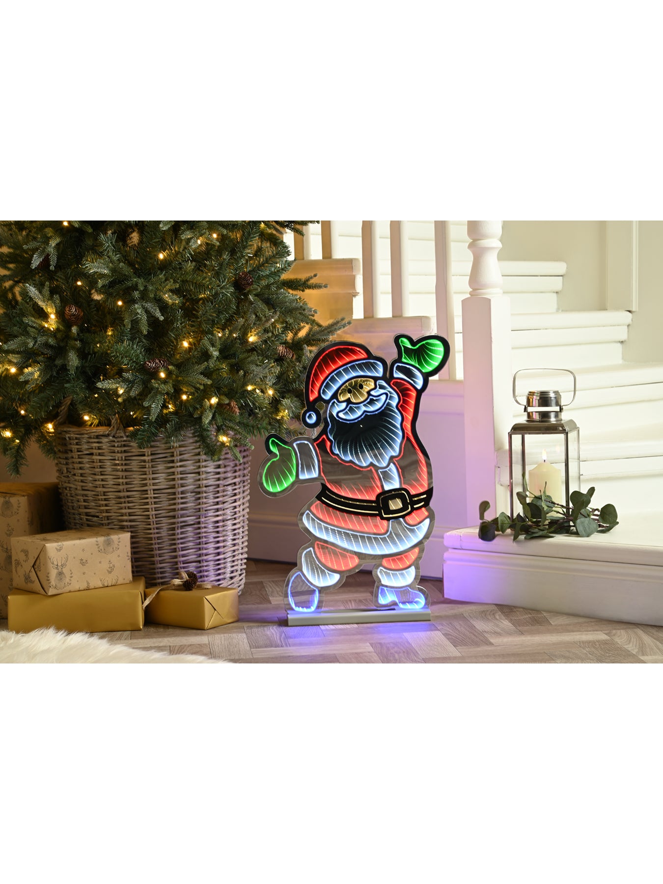 Santa LED Sign on Wooden Base 60cm