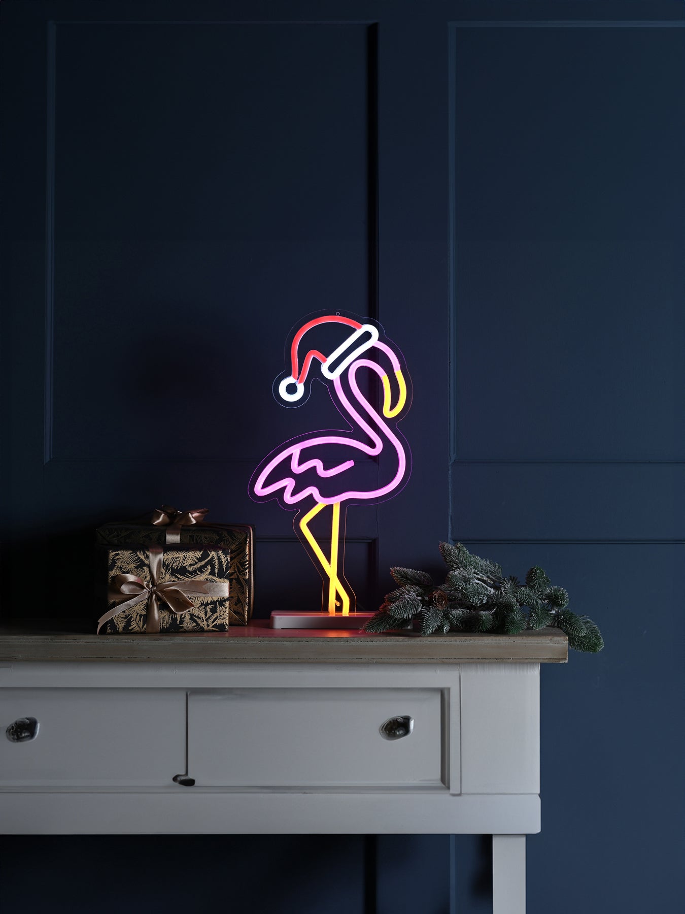 Festive Flamingo LED Neon Sign on Base 43cm