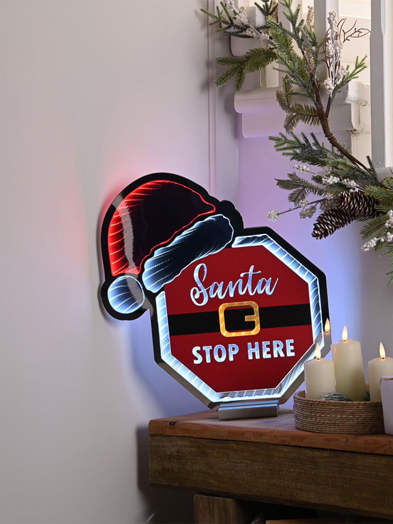 Santa Stop Here with Hat LED Sign 40cm