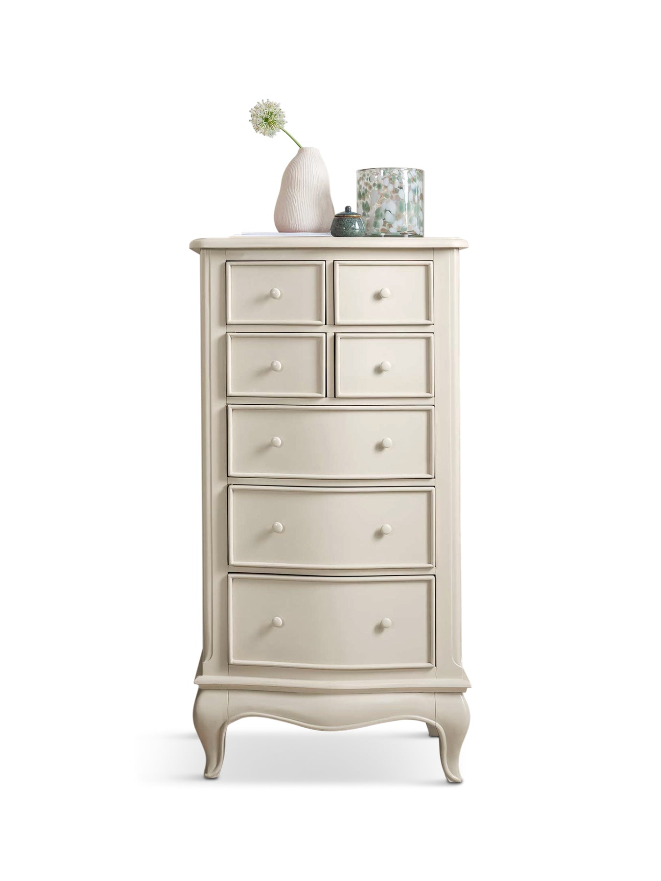 Calista Off White Wooden Tall Narrow 7 Drawer Chest