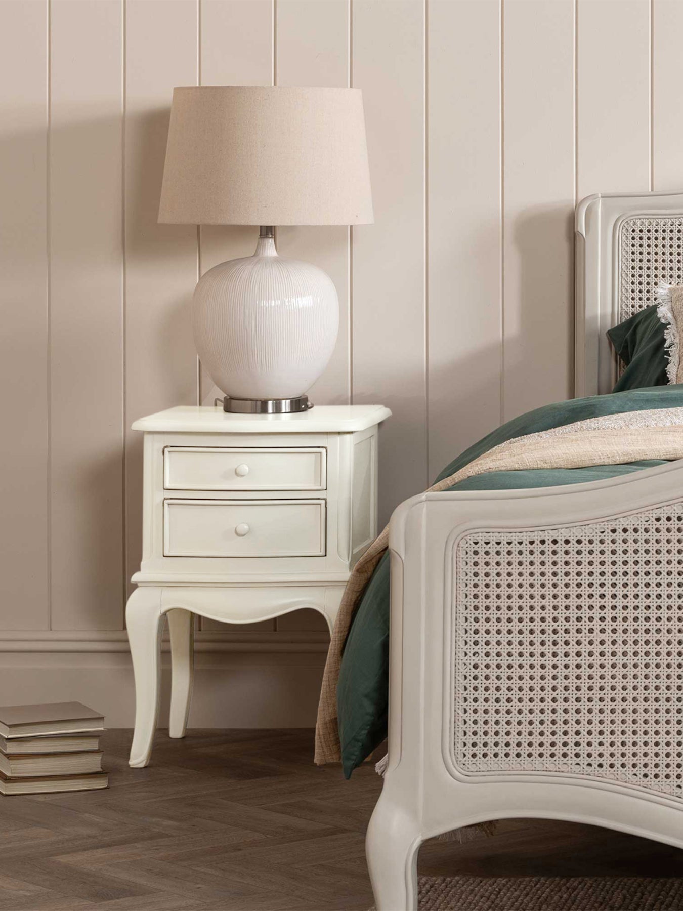 Calista Off White Wooden 2 Drawer Bedside Table