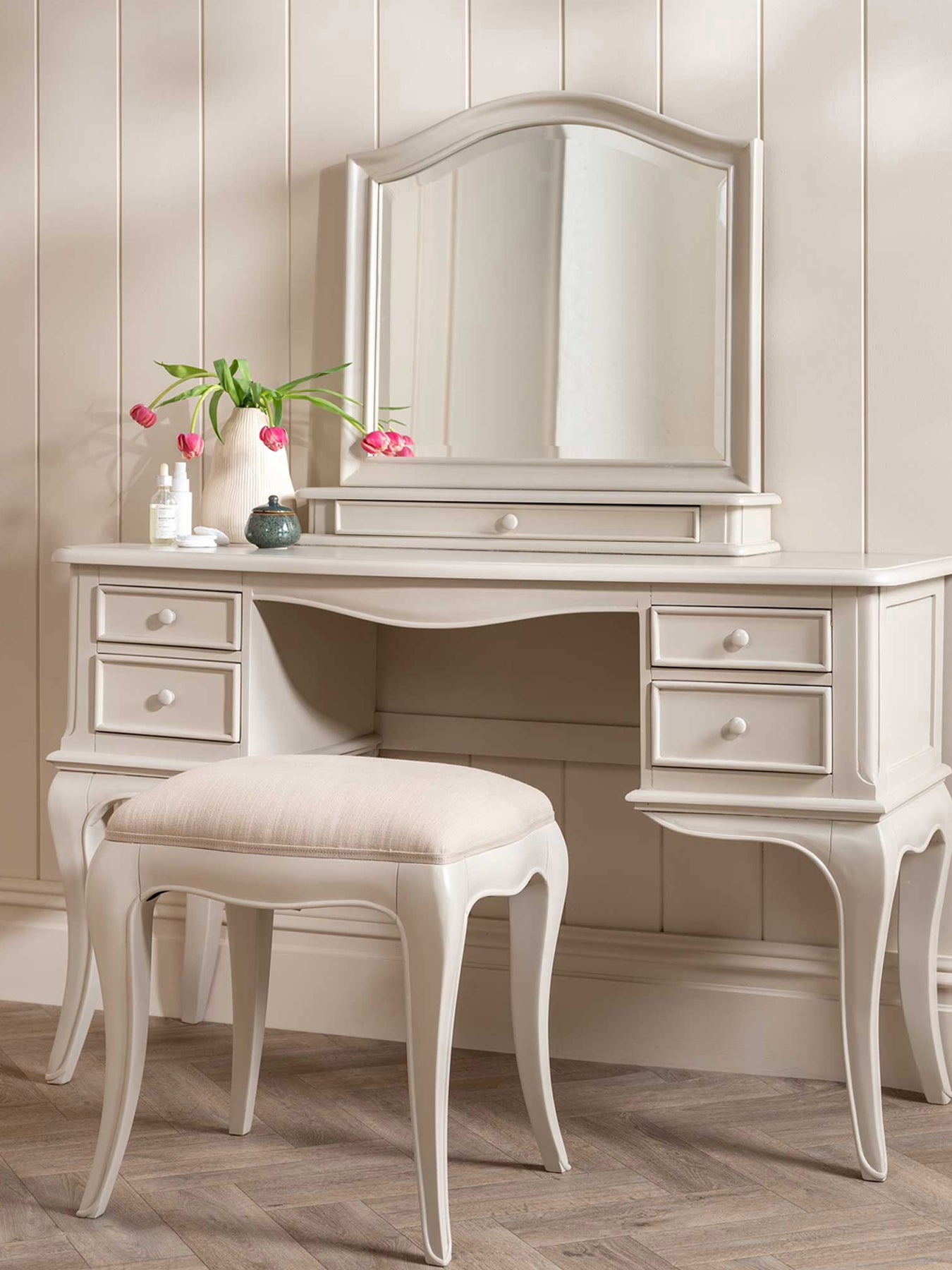 Calista Off White Wooden Stool with Fabric Seat