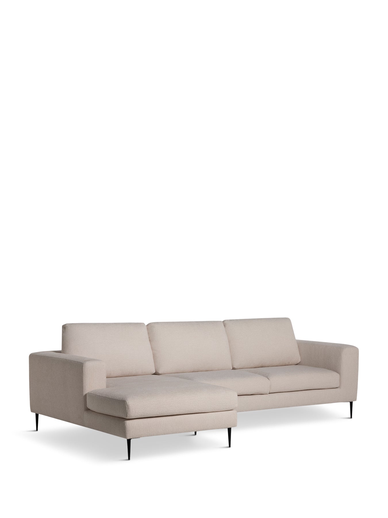 Sienna Boucle Fabric Left Hand Chaise Sofa With Steel Legs