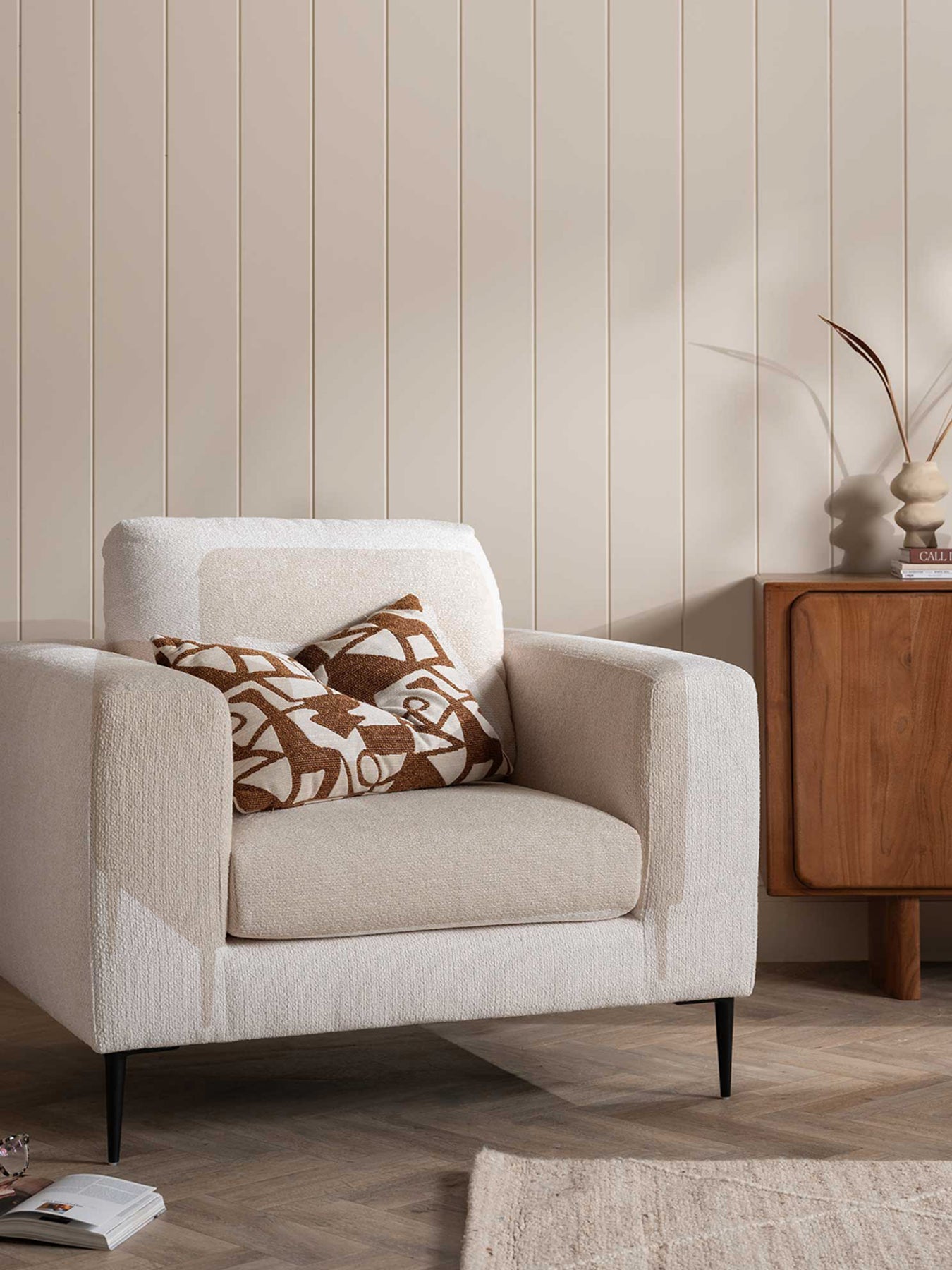 Sienna Boucle Fabric Armchair With Steel Legs