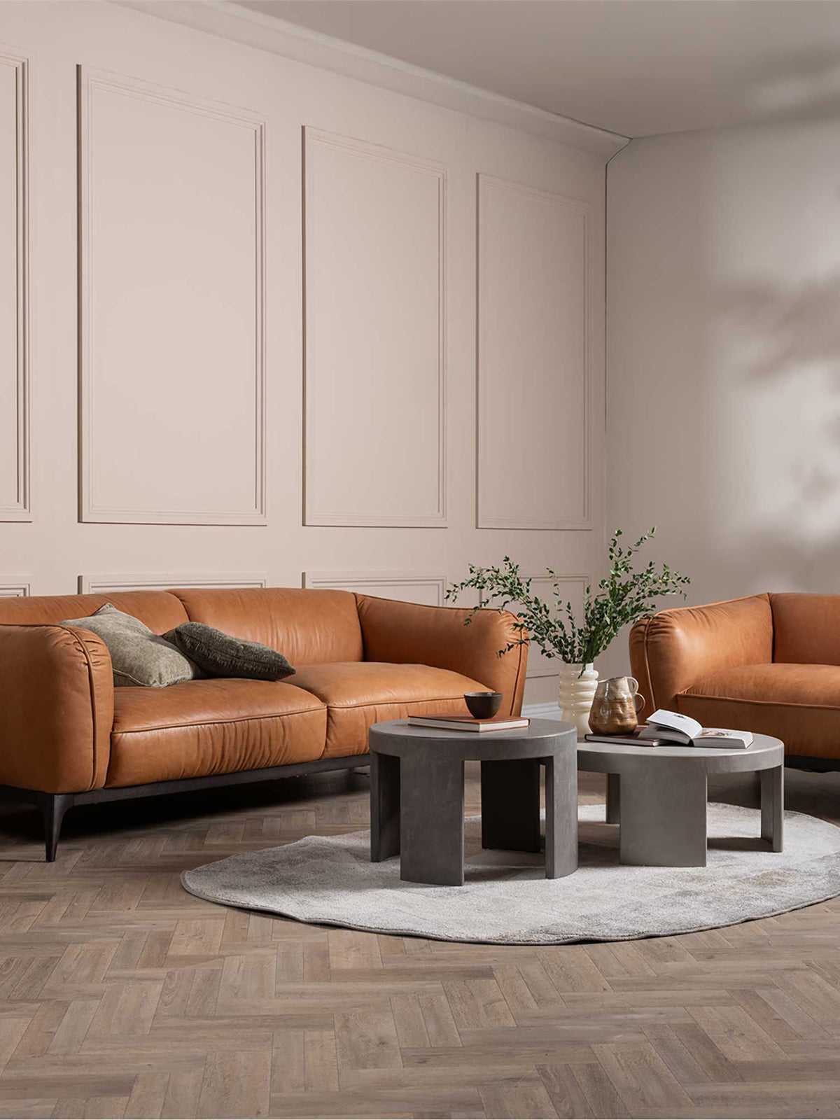 Angus Brown Leather 3 Seater Sofa with Wood Legs
