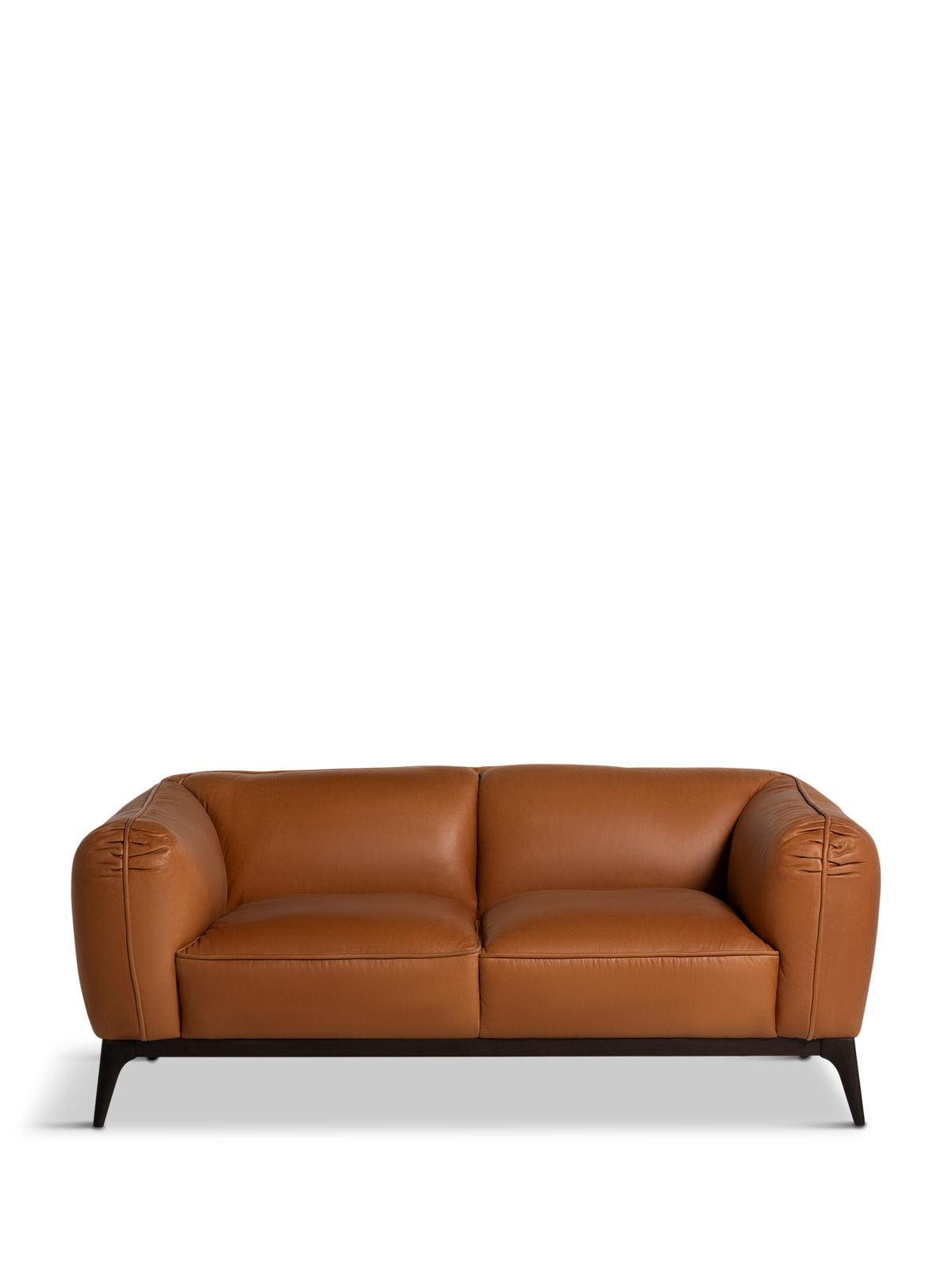 Angus Brown Leather 2 Seater Sofa with Wood Legs