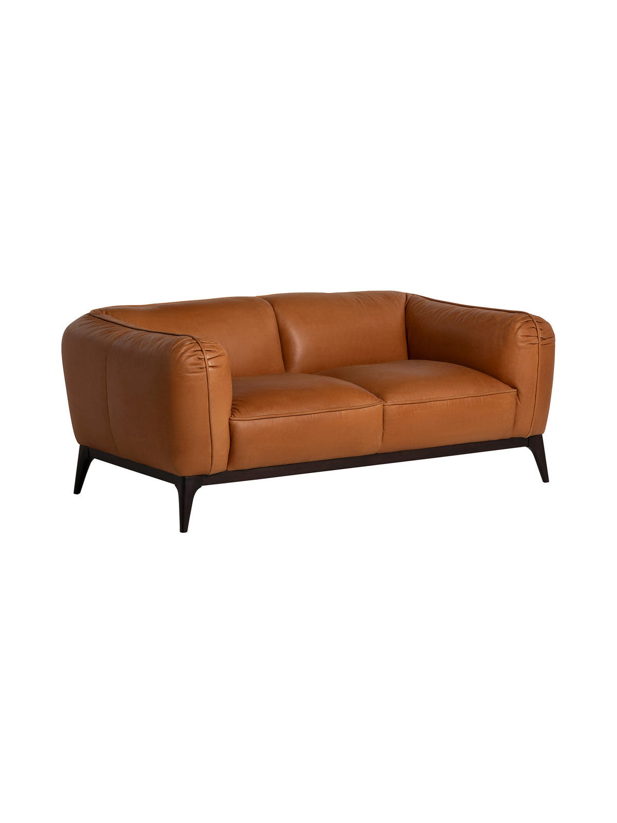 Angus Brown Leather 2 Seater Sofa with Wood Legs