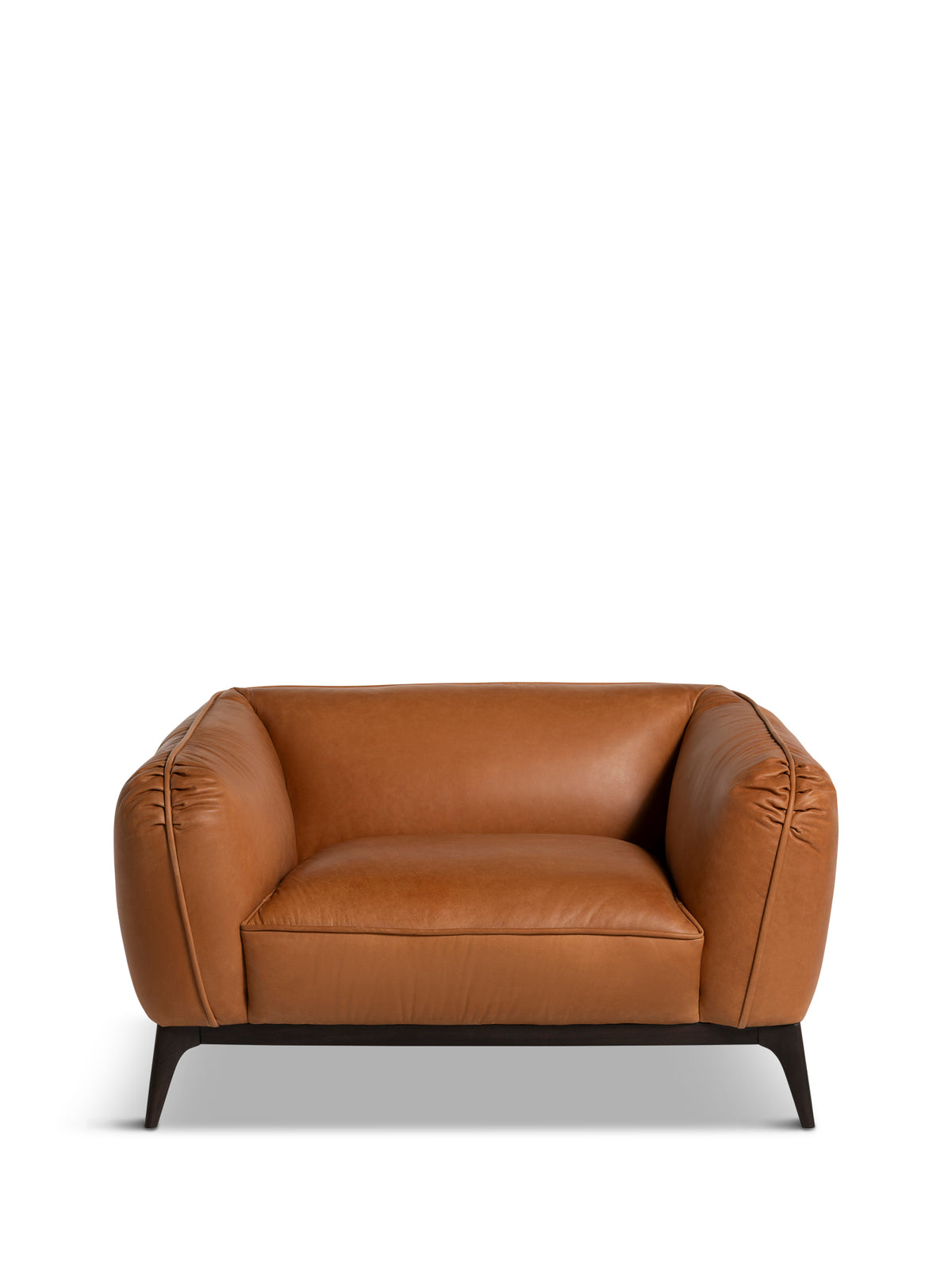Angus Brown Leather Armchair with Wood Legs