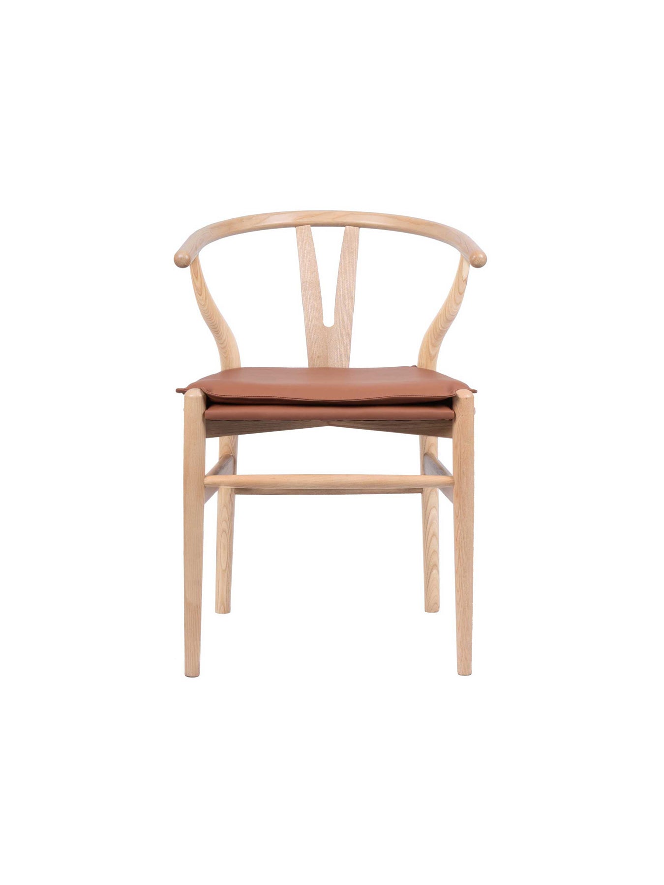 Thoren Ash Wood Open Back Dining Chair with Brown Faux Leather Seat