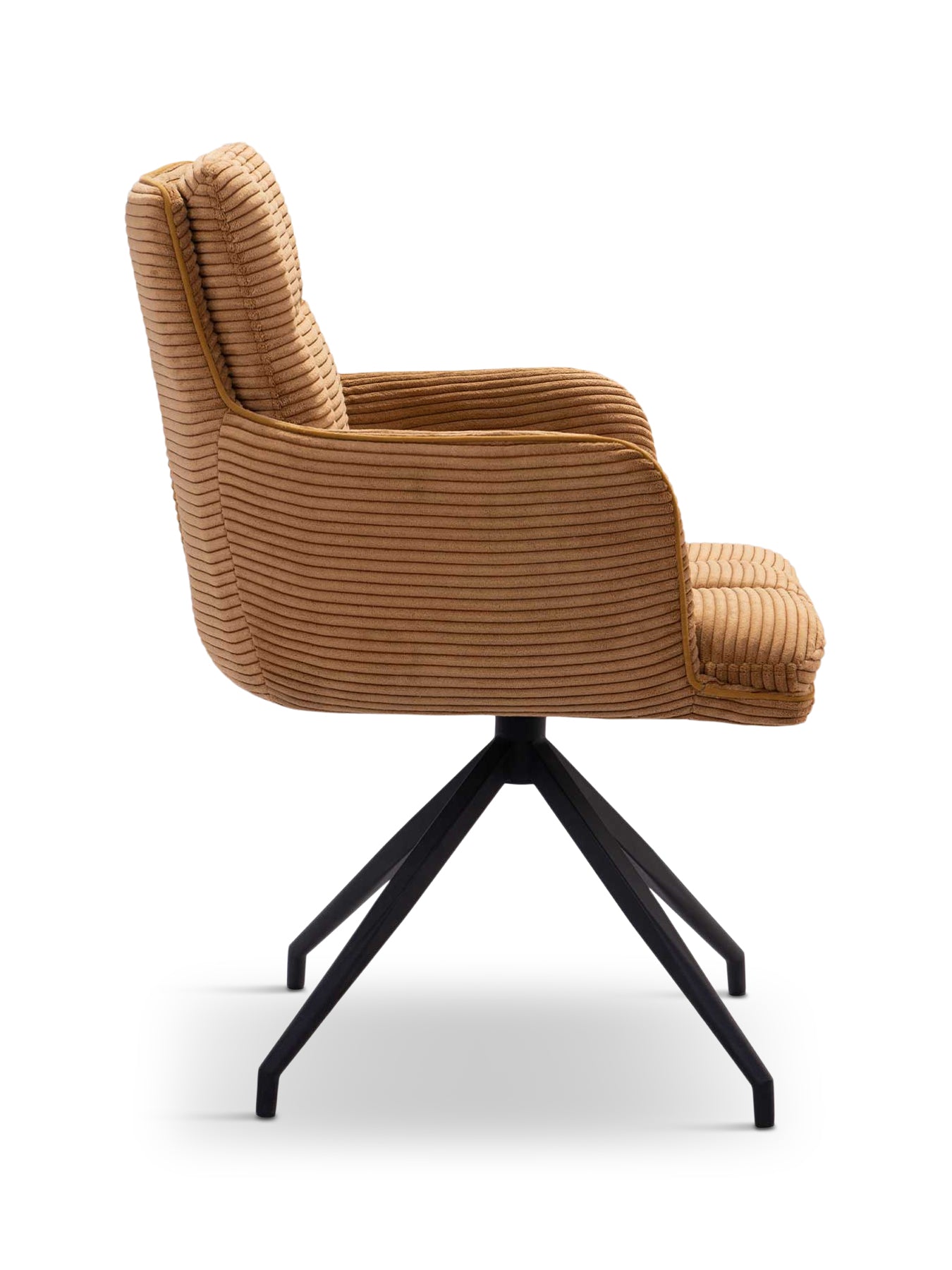 Odine Orange Velvet Swivel Stitched Dining Chair with High Arms