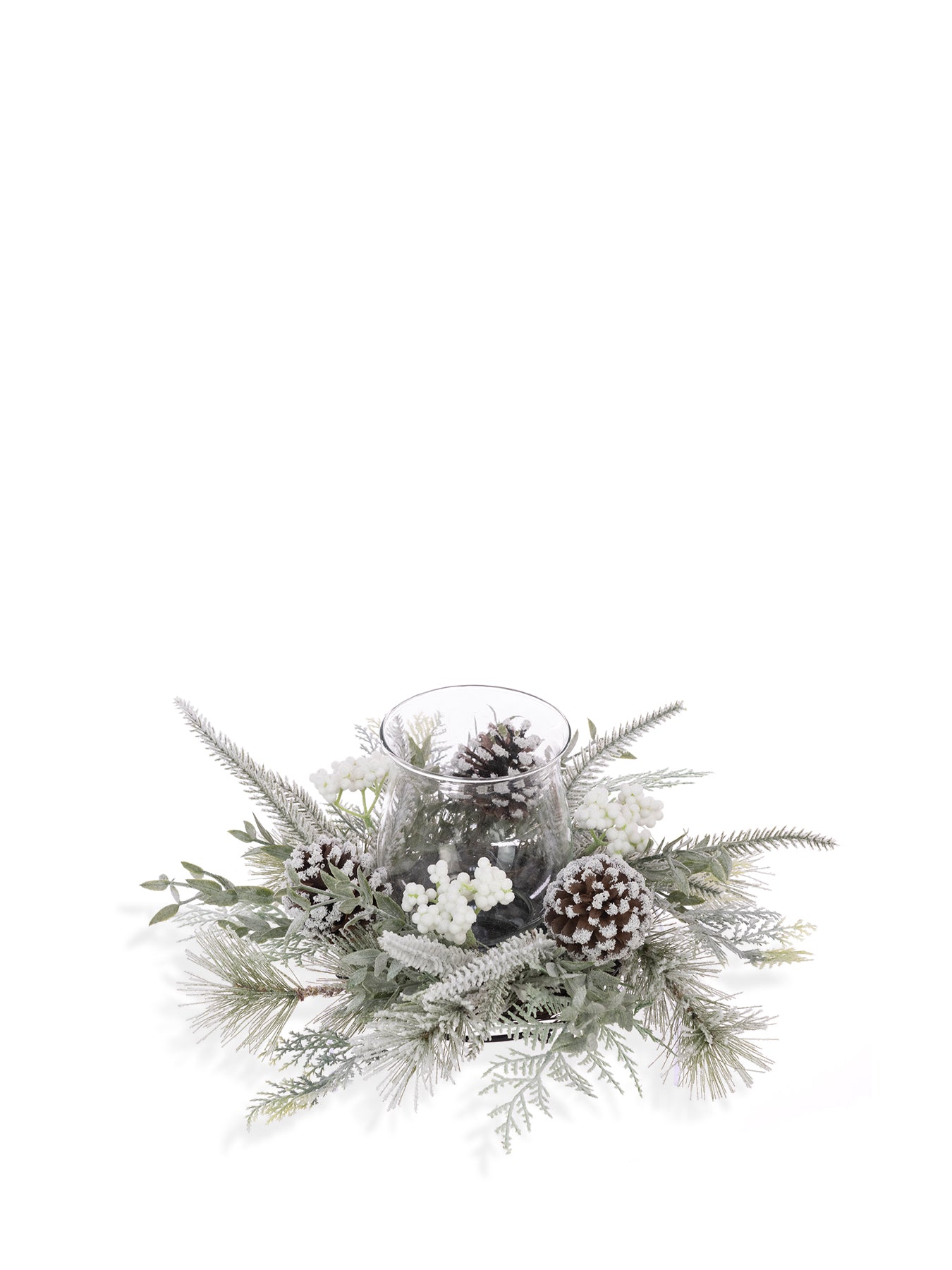 Frosted Pinecone & Berry Candle Holder Centerpiece