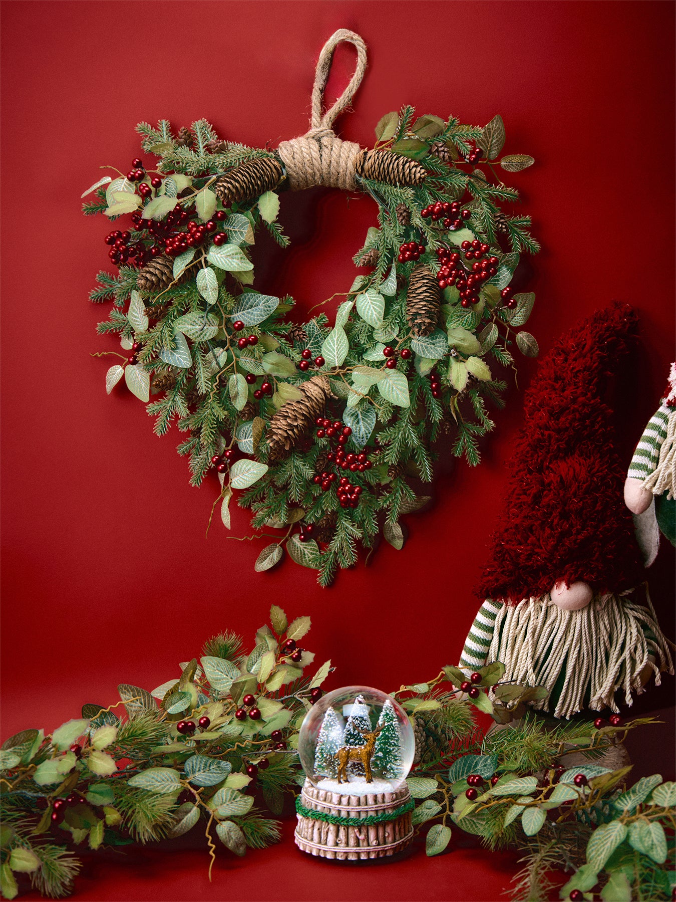 Holly & Berry Pinecone Christmas Wreath 40cm
