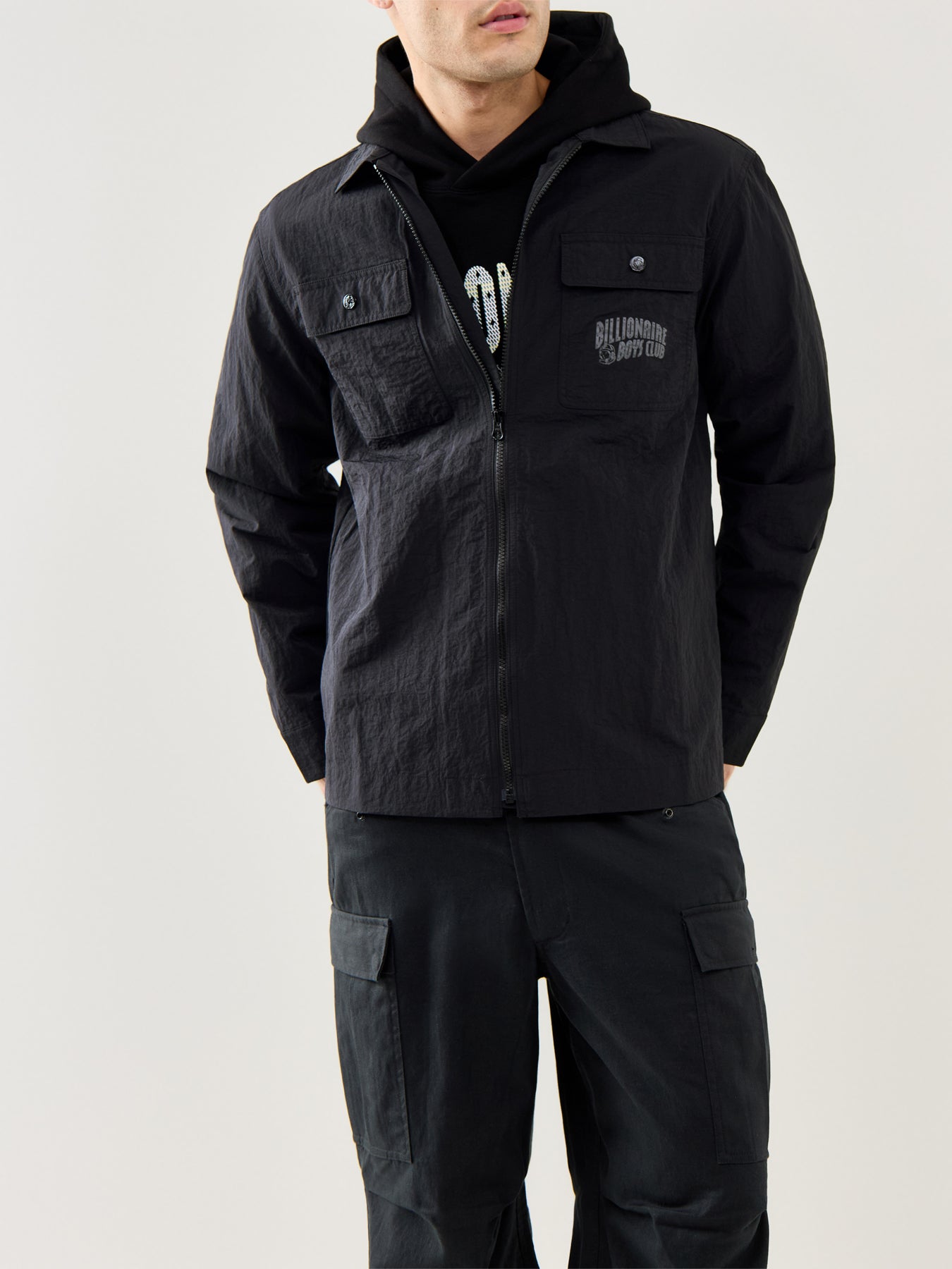 Arch Logo Nylon Overshirt Black
