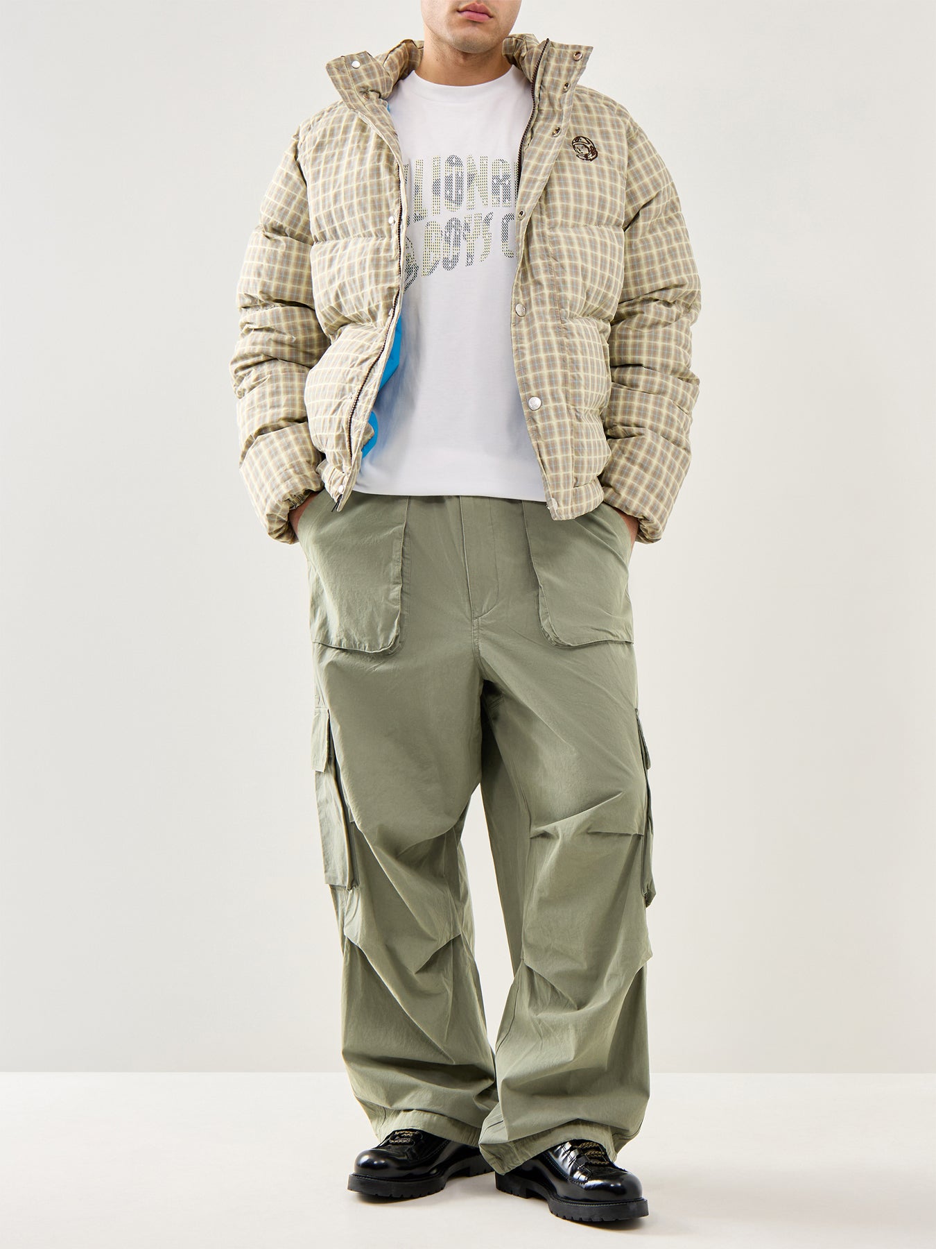Straight Logo Parachute Pants Olive