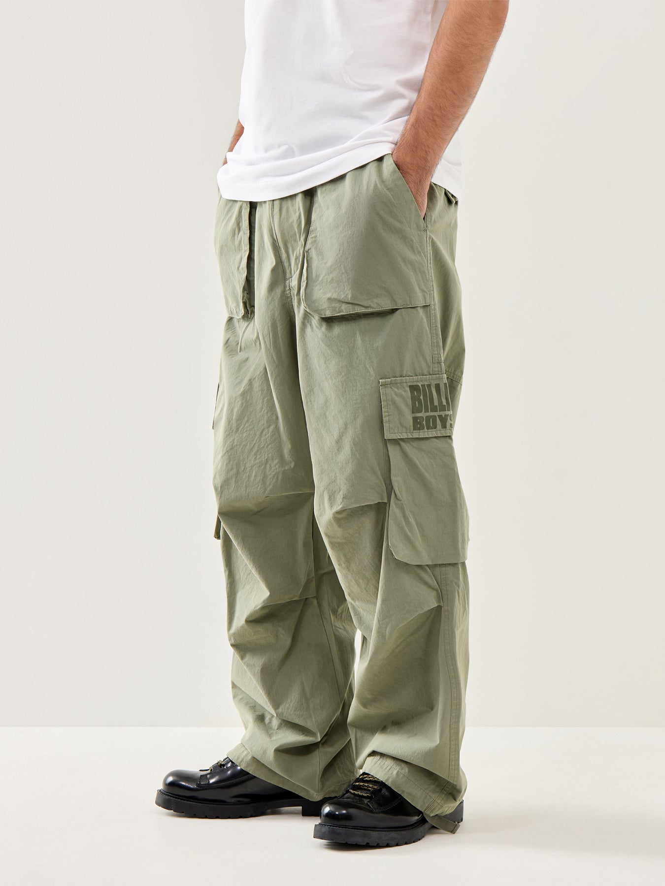 Straight Logo Parachute Pants Olive