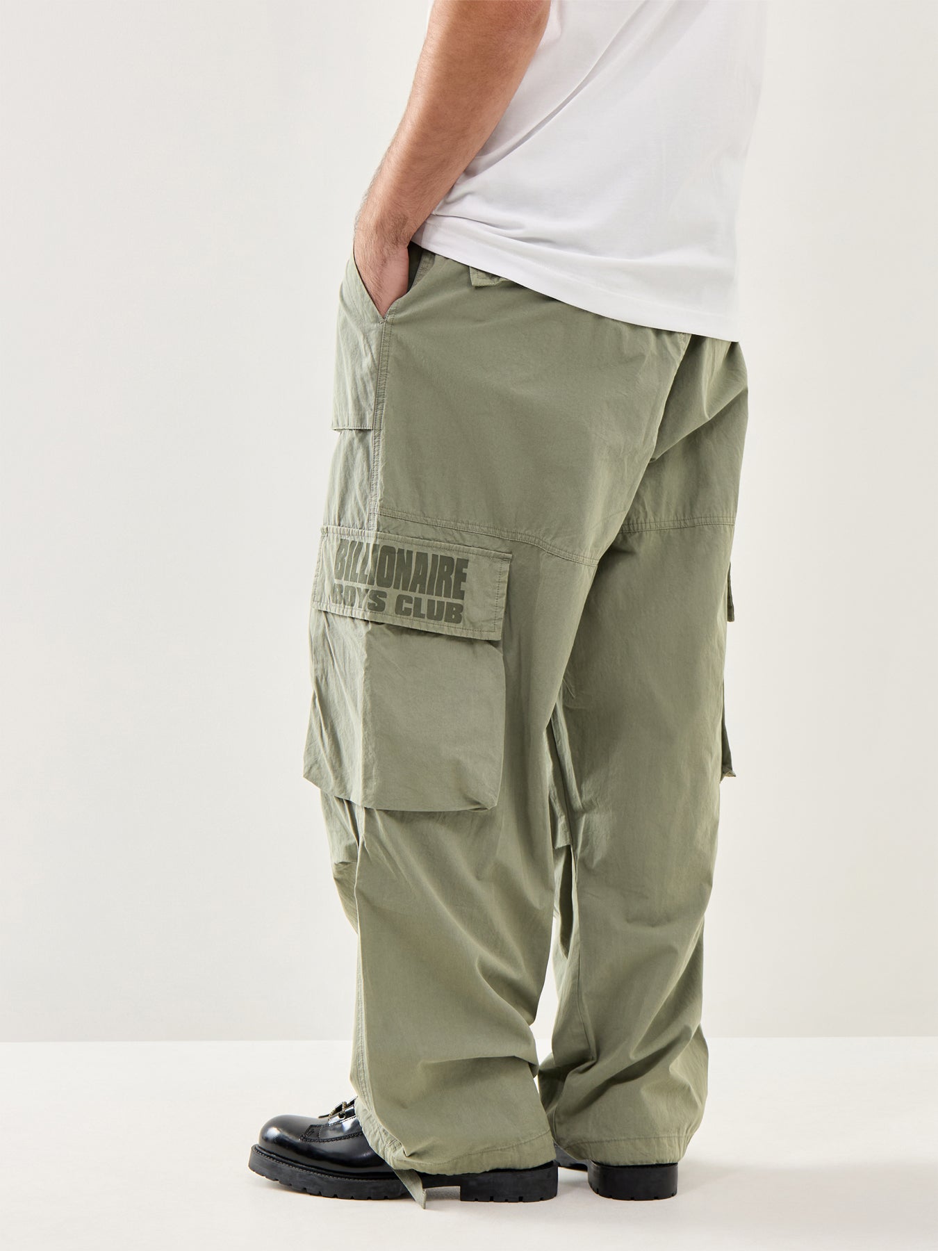Straight Logo Parachute Pants Olive