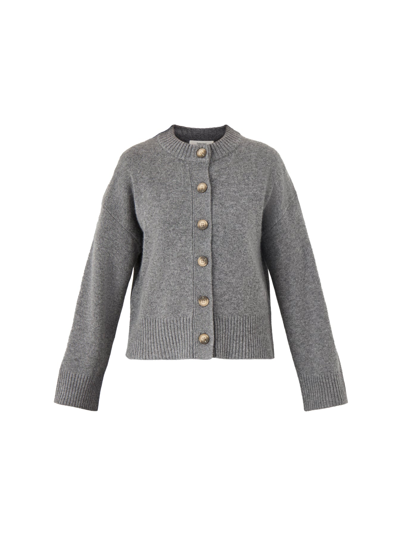 Cille Ls Knit O-Neck Cardigan Medium Grey Melange