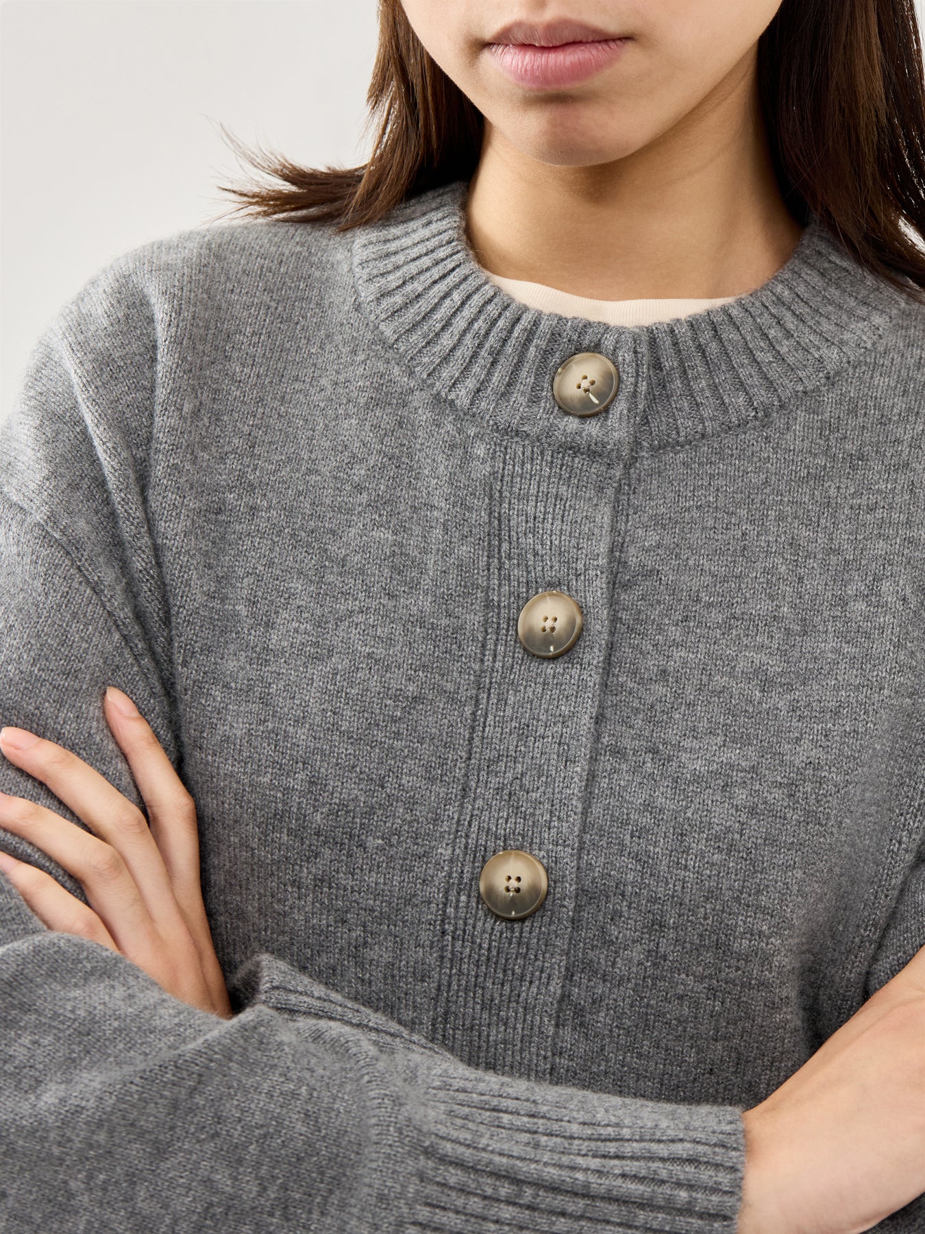 Cille Ls Knit O-Neck Cardigan Medium Grey Melange