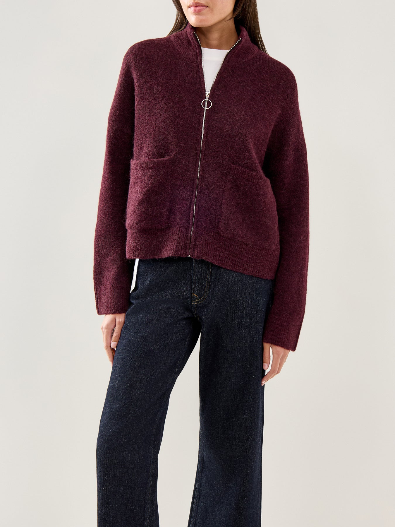 Sia Knit Zipper Cardigan Fig Melange