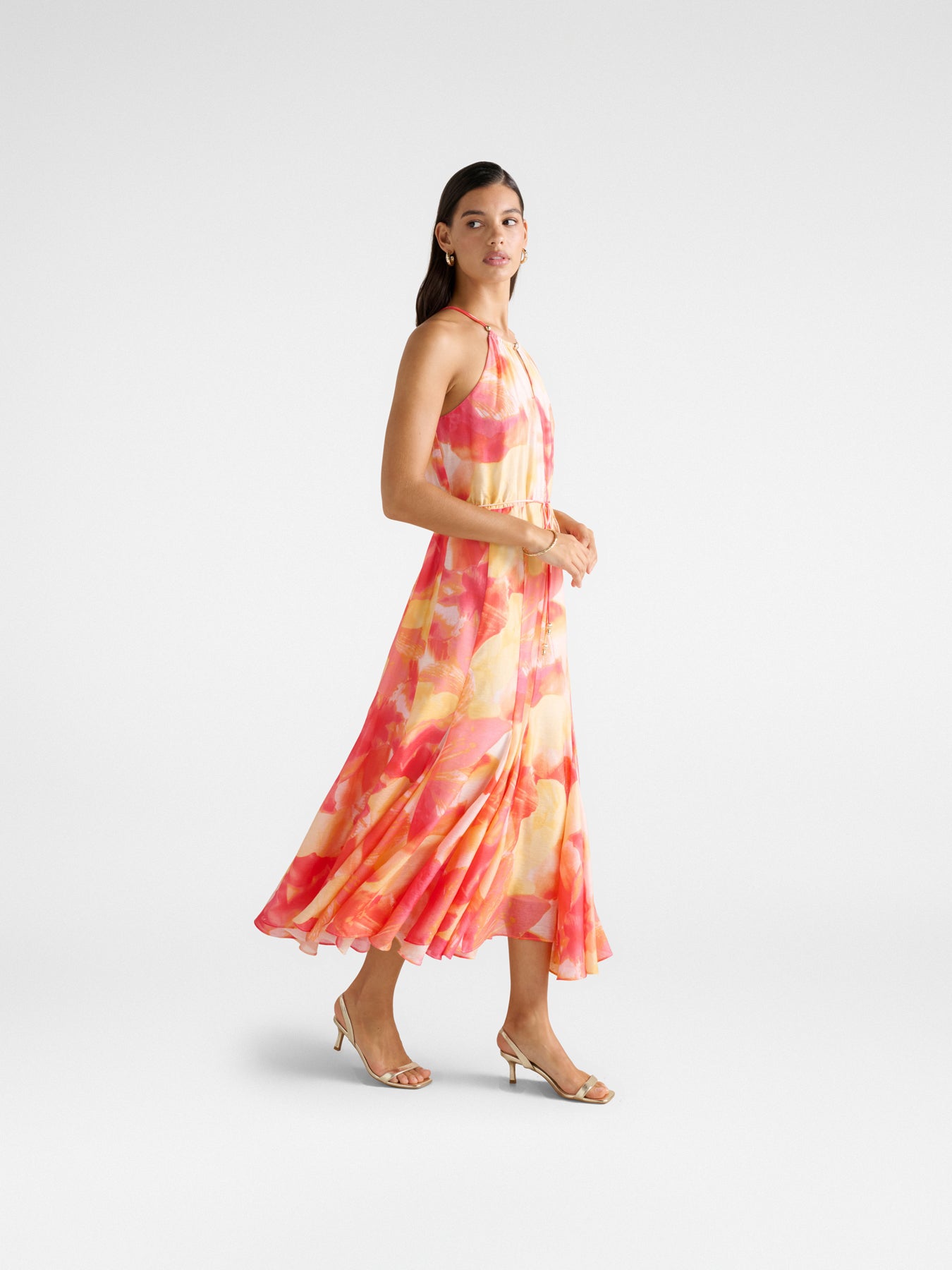 Casey Halter Neck Godet Midi Dress