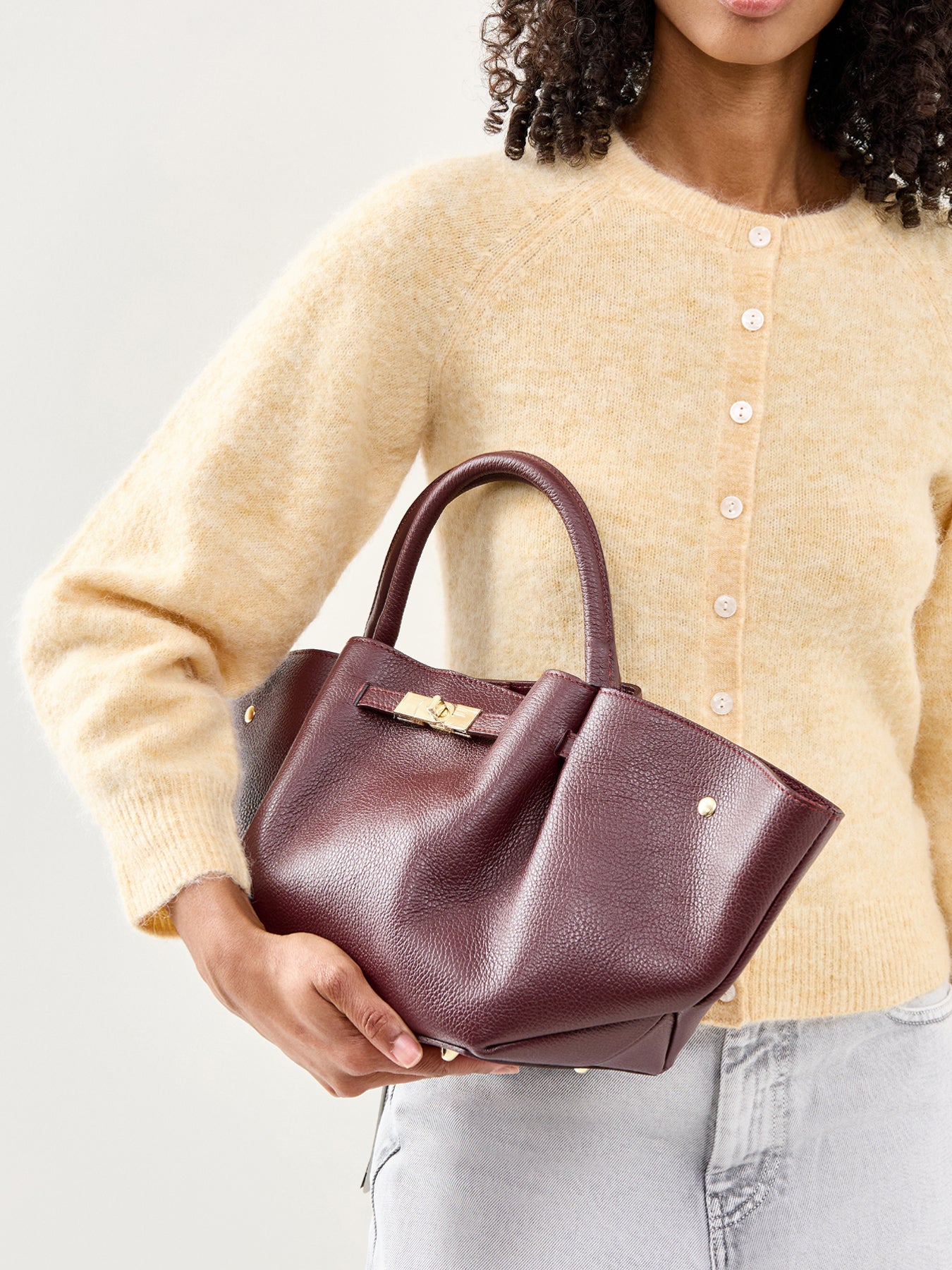 Feny Leather Top Handle Tote Bag Burgundy