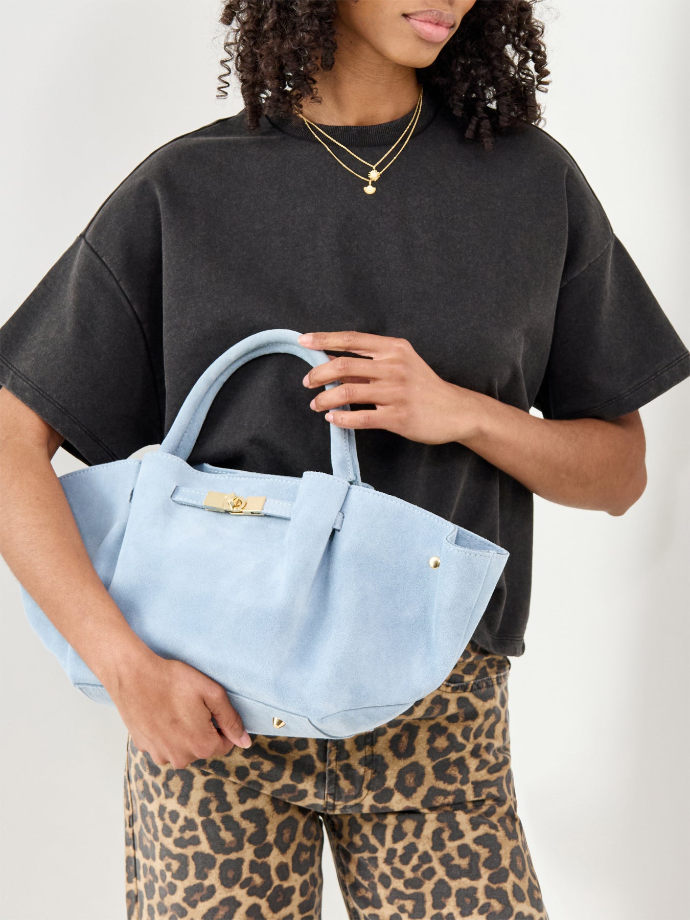 Feny Suede Top Handle Tote Bag Blue