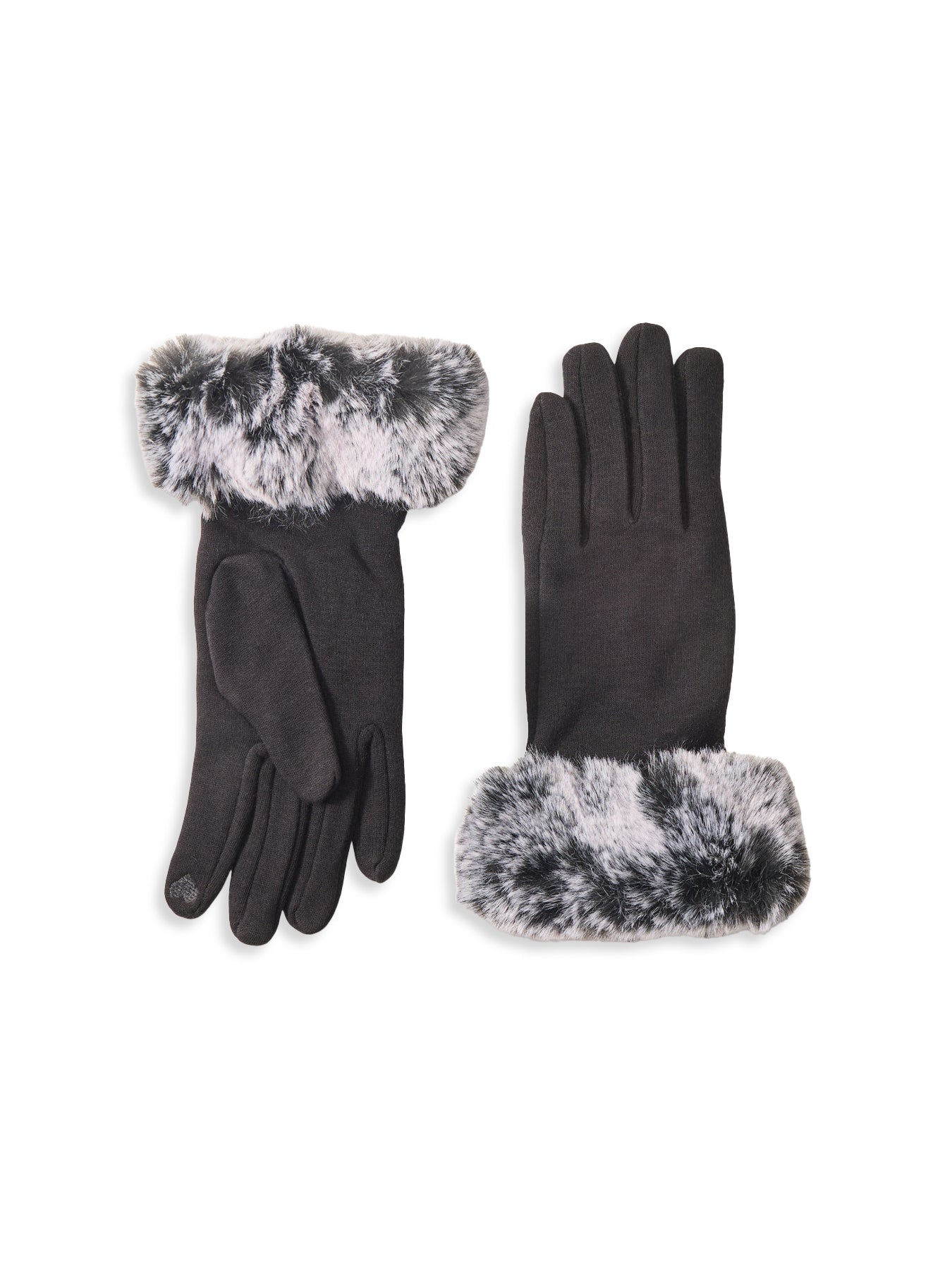 Faux Fur Trim Gloves Black
