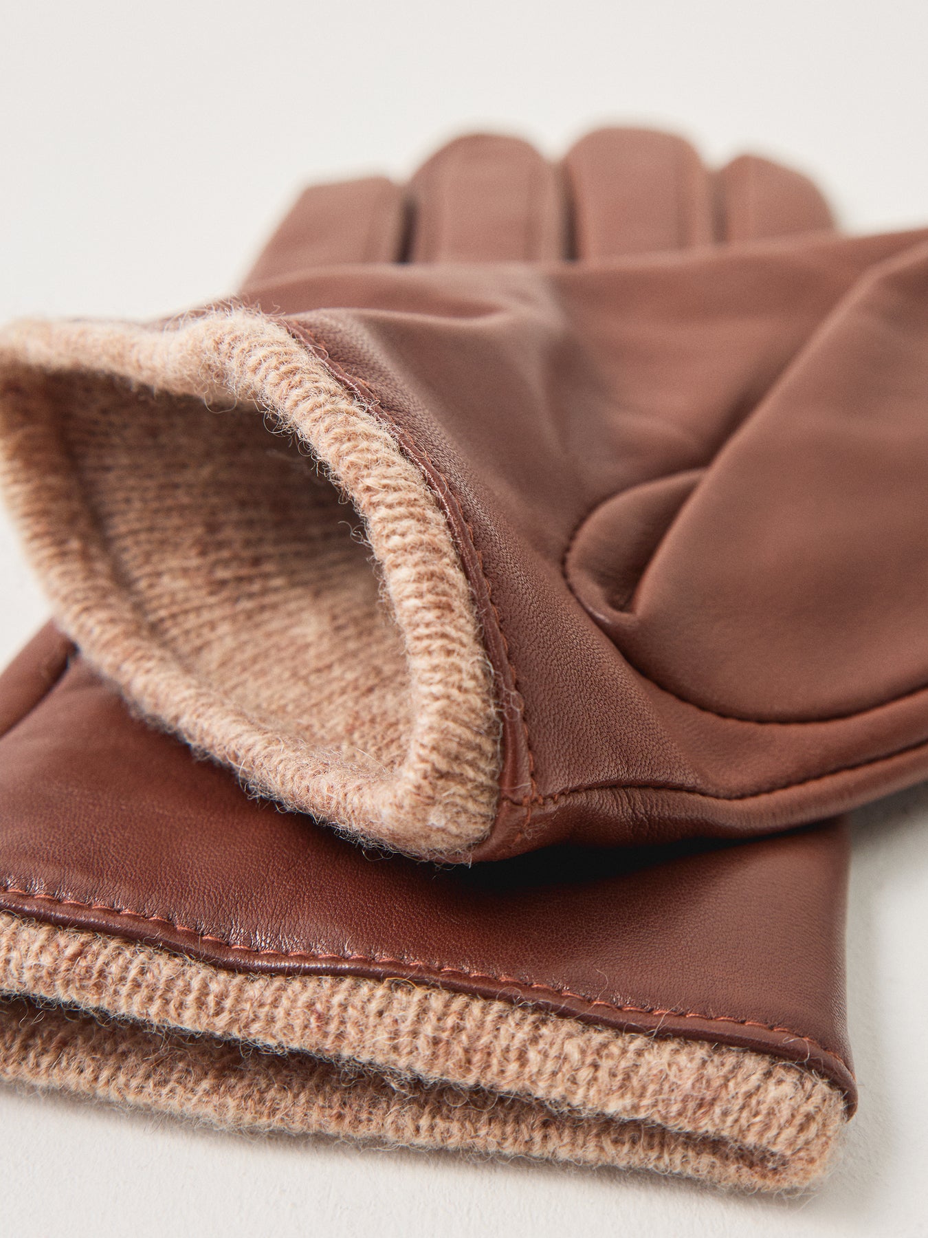 Lorraine Leather Knit Cuff Gloves Chestnut