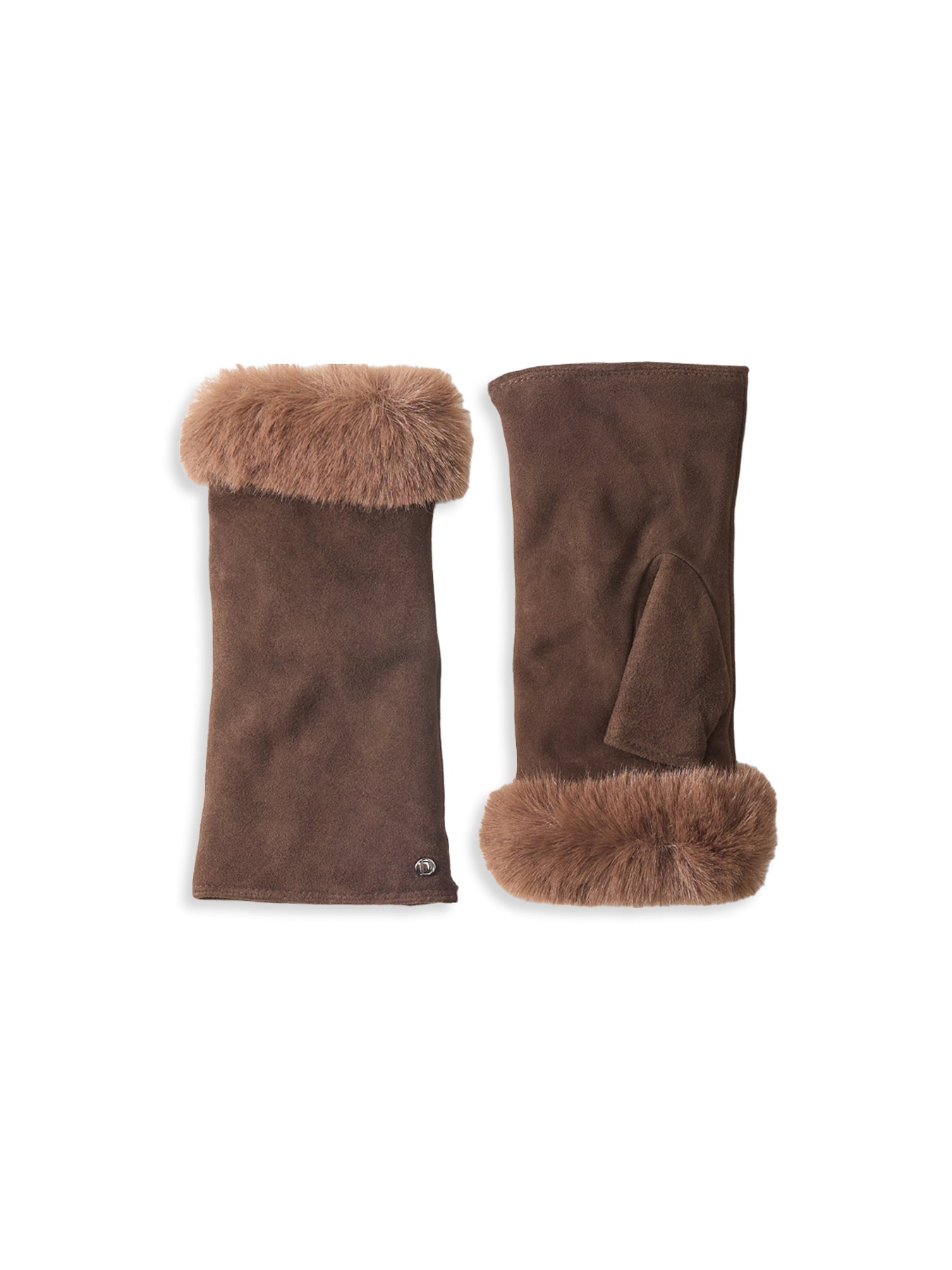 Eva Suede Fingerless Mittens Brown