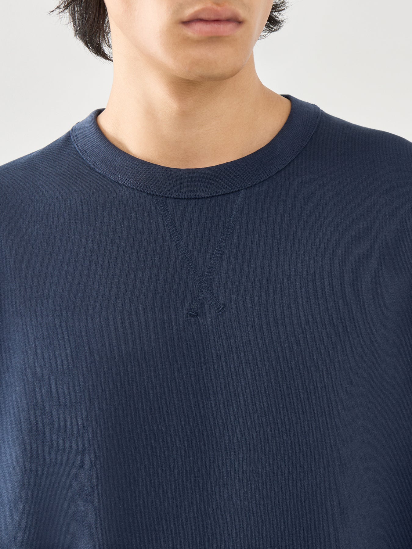 Cotton Navy Long Sleeves Crew Neck Jumper