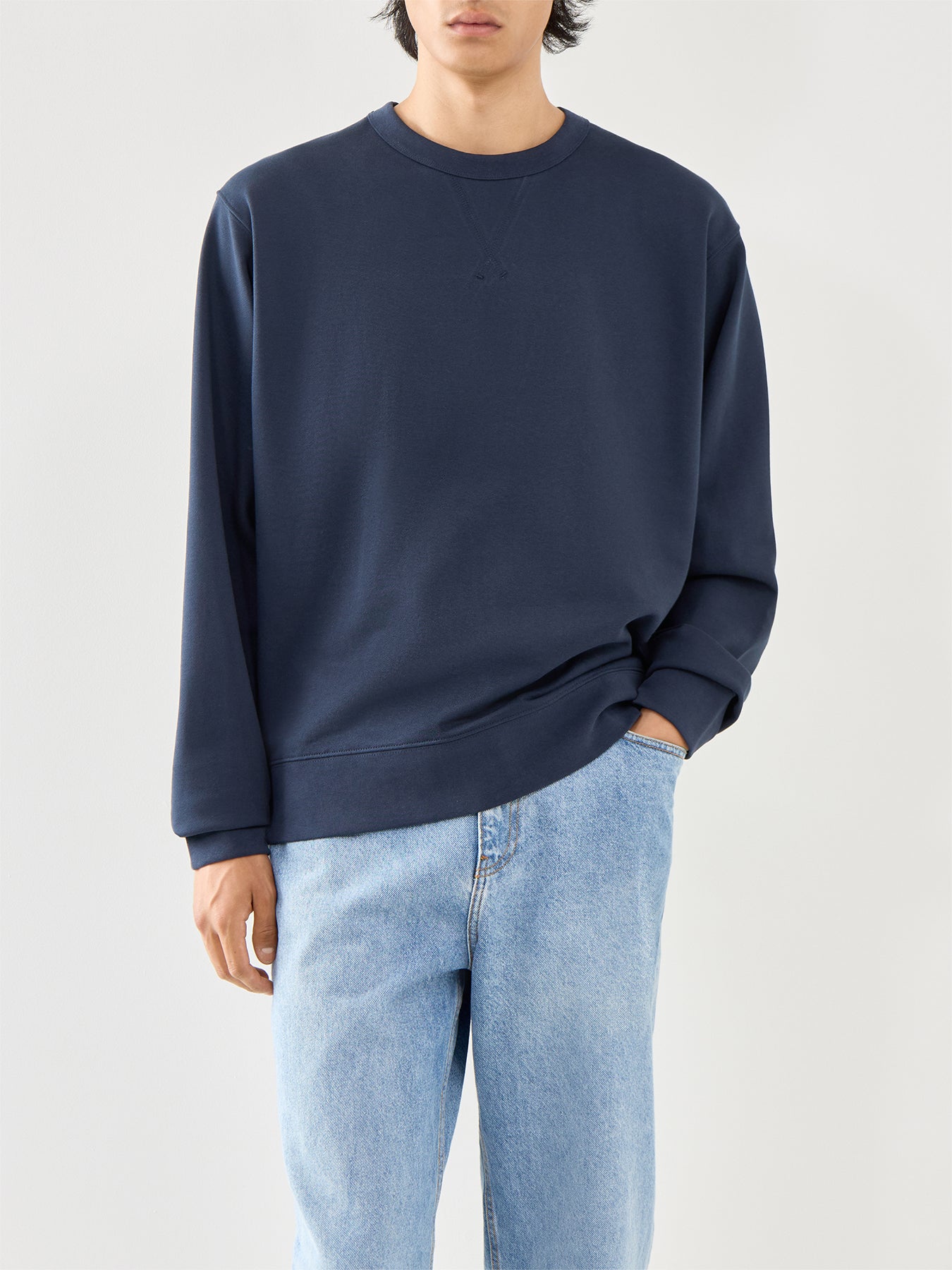 Cotton Navy Long Sleeves Crew Neck Jumper