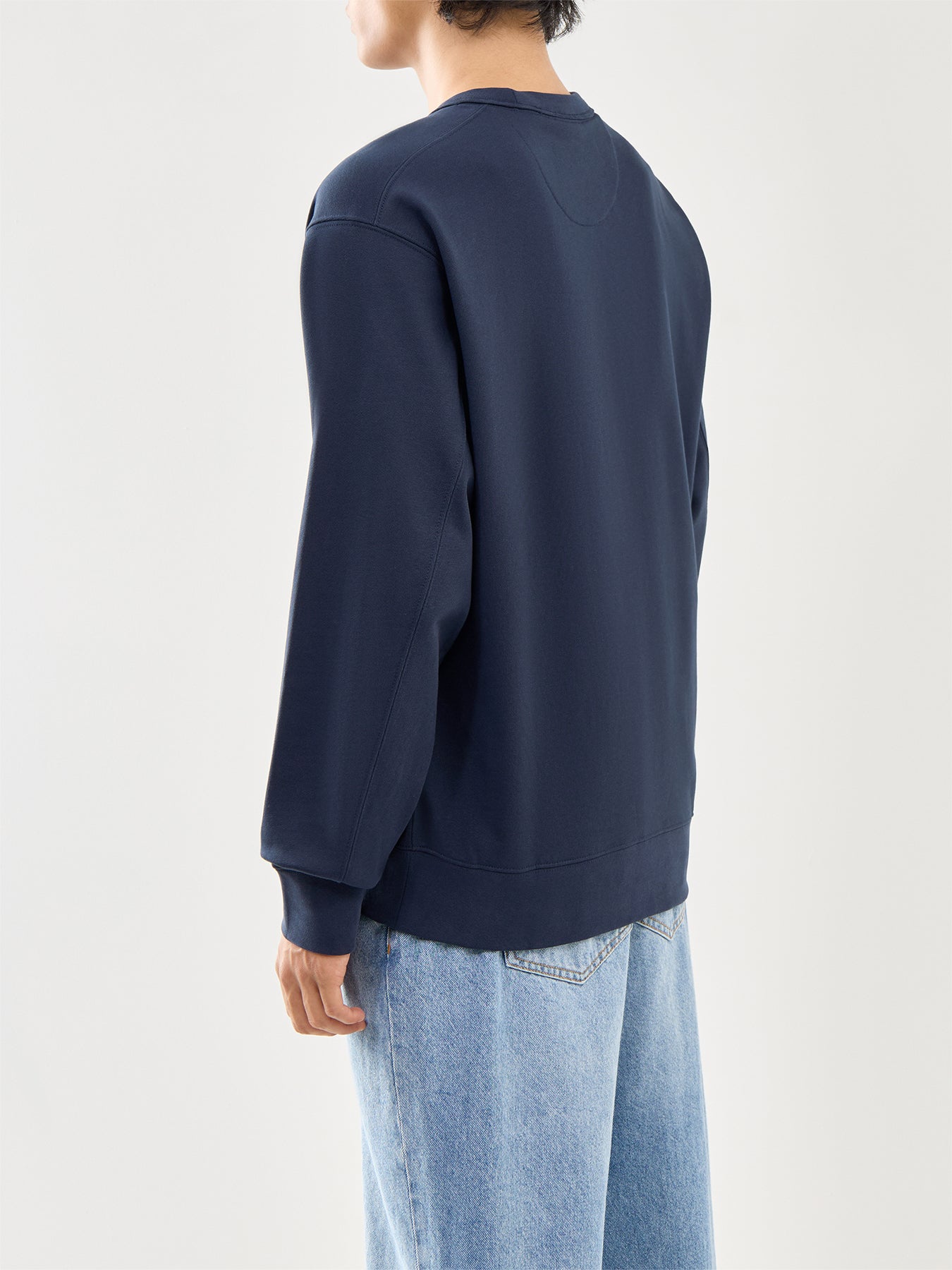 Cotton Navy Long Sleeves Crew Neck Jumper