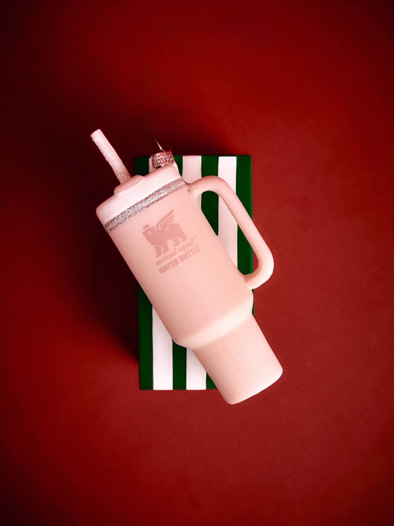 Pink Tumbler with Straw Christmas Tree Hanging Decoration