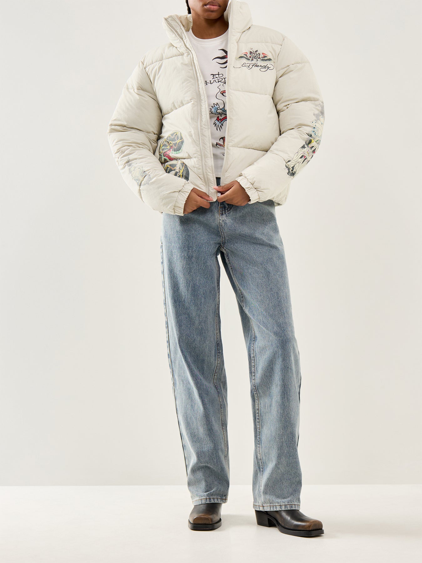 Tattoo Puffer Coat Beige