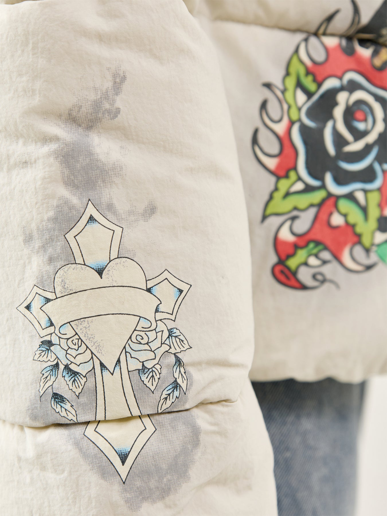 Tattoo Puffer Coat Beige