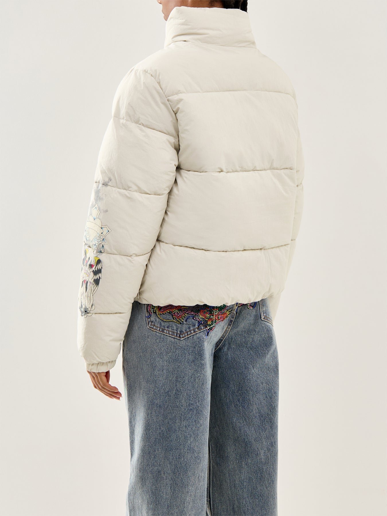 Tattoo Puffer Coat Beige
