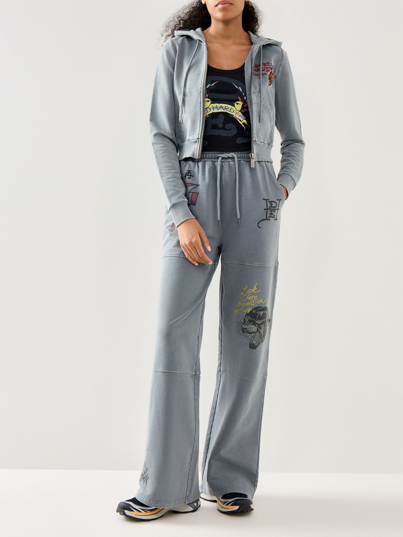 Flaming Tiger Cropped Zip Thru Charcoal