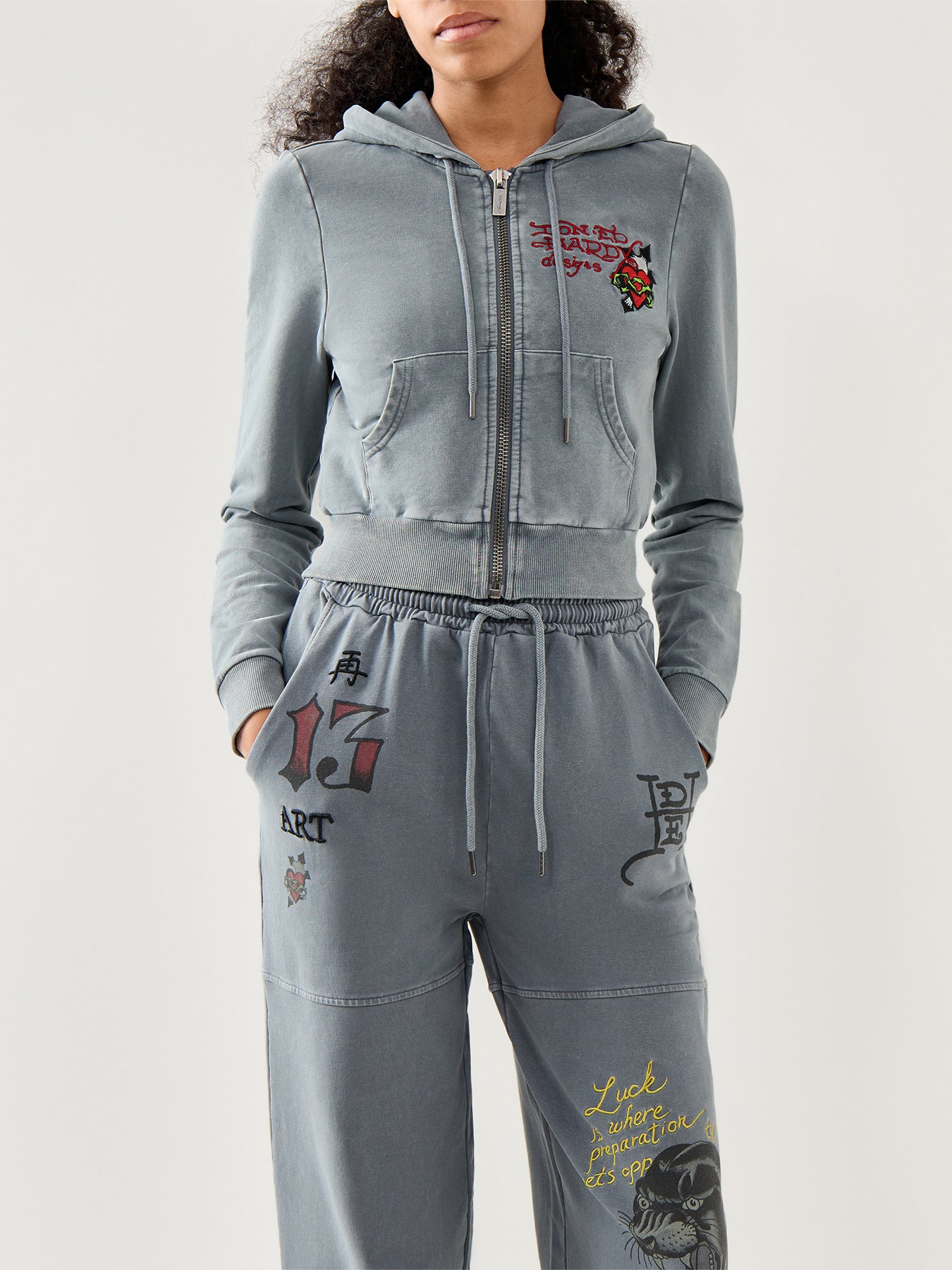 Flaming Tiger Cropped Zip Thru Charcoal