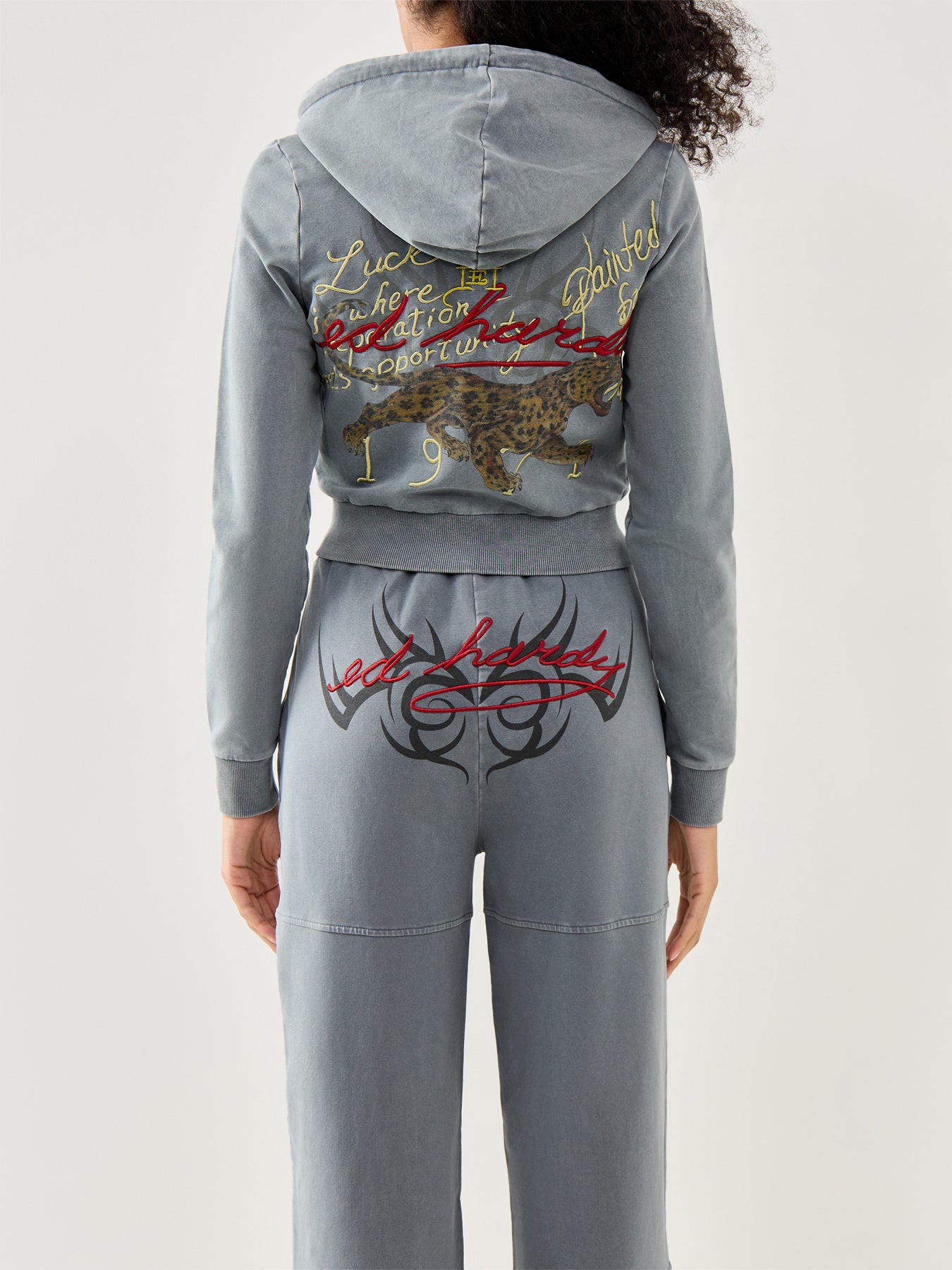 Flaming Tiger Cropped Zip Thru Charcoal