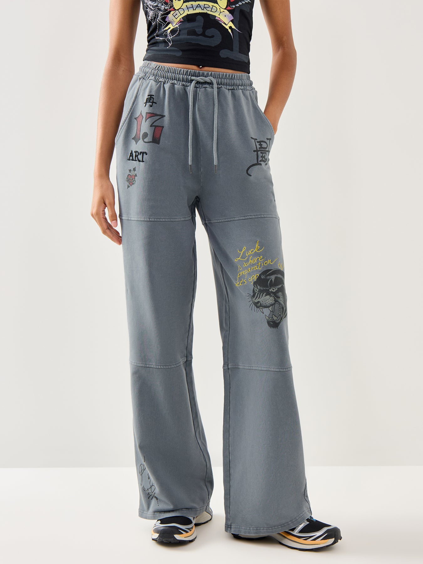 Attoo Collage Seam Detail Wide Leg Joggers Charcoal Charcoal