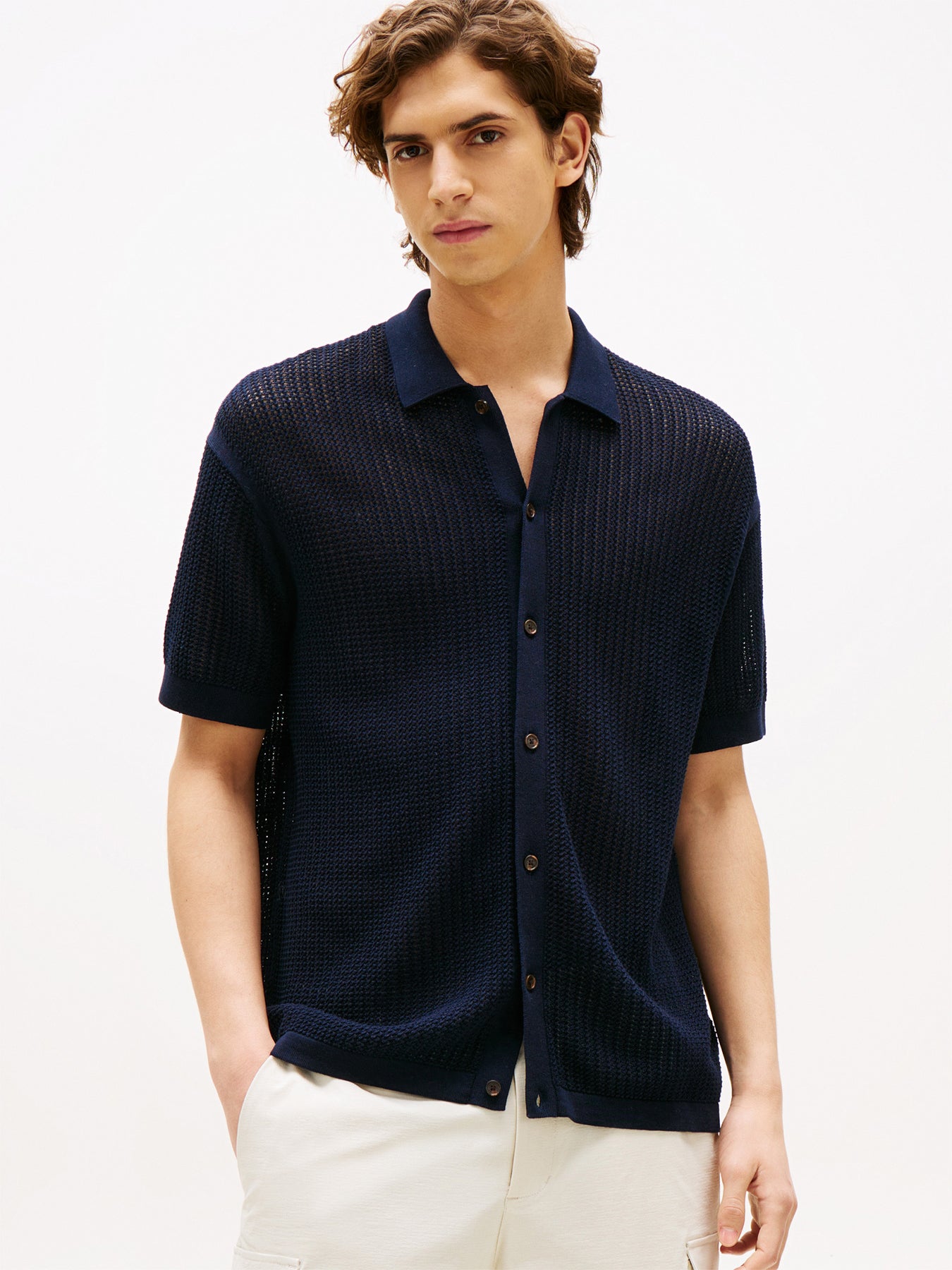 Relaxed Fit Open Knit Short Sleeve Shirt