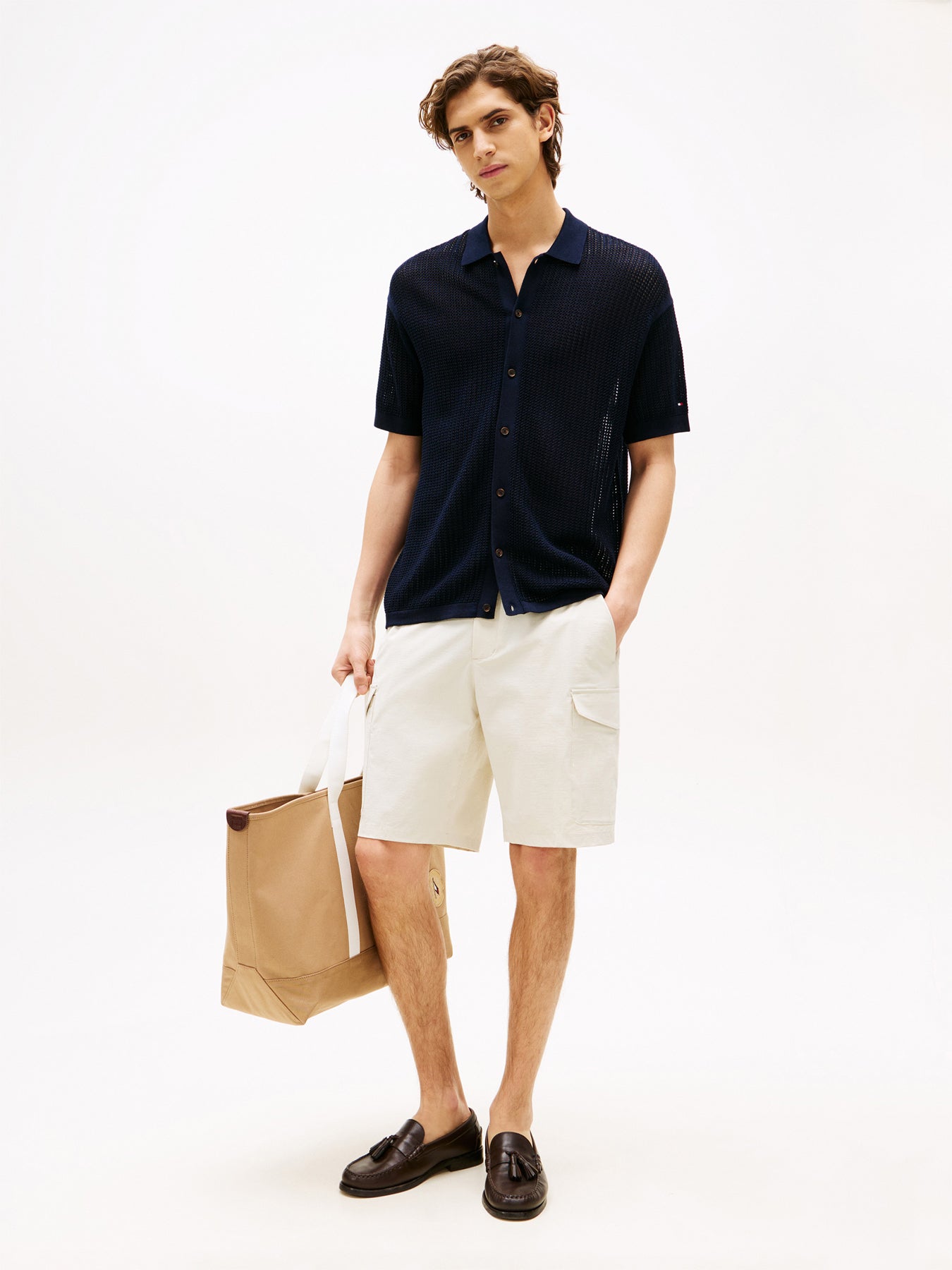 Relaxed Fit Open Knit Short Sleeve Shirt