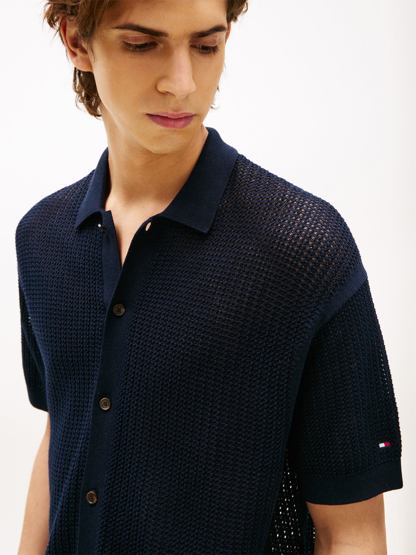 Relaxed Fit Open Knit Short Sleeve Shirt