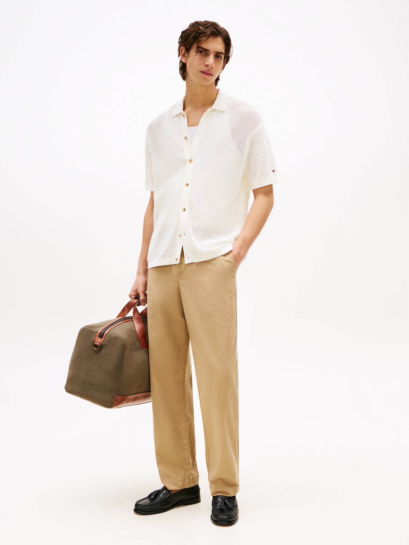 Relaxed Fit Open Knit Short Sleeve Shirt