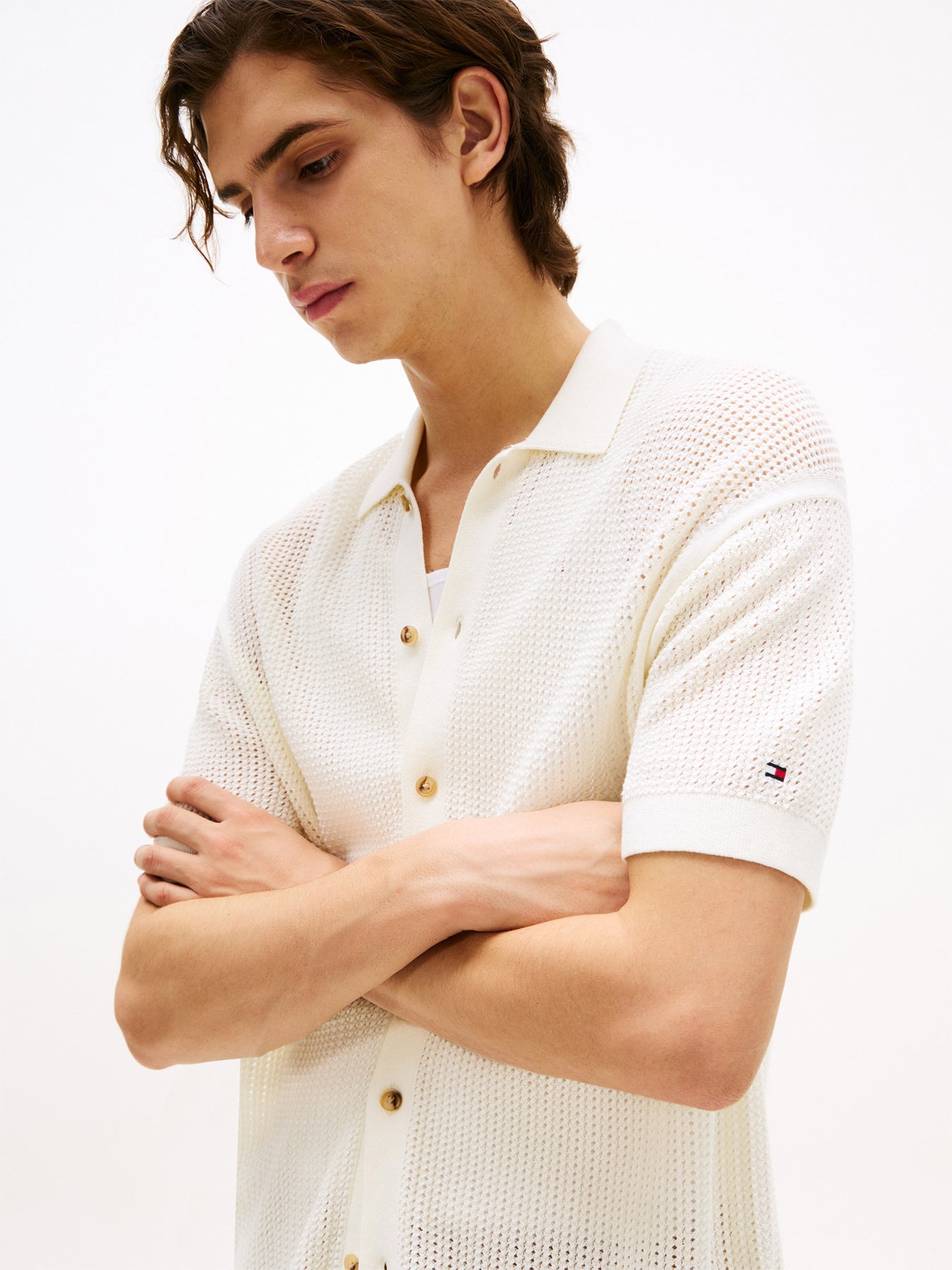 Relaxed Fit Open Knit Short Sleeve Shirt